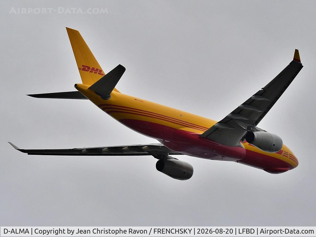 Aircraft D-ALMA, 2014 Airbus A330-243F, c/n 1524, DHL / European Air Transport, Bordeaux (BOD) Leipzig (LEJ) (BCS006P), at LFBD, photo by Jean Christophe Ravon / FRENCHSKY