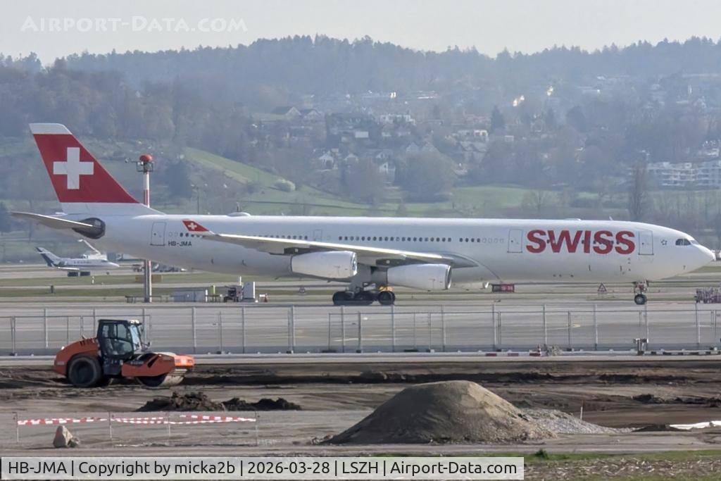 Aircraft HB-JMA, 2003 Airbus A340-313, c/n 538, Storage, at LSZH, photo by micka2b