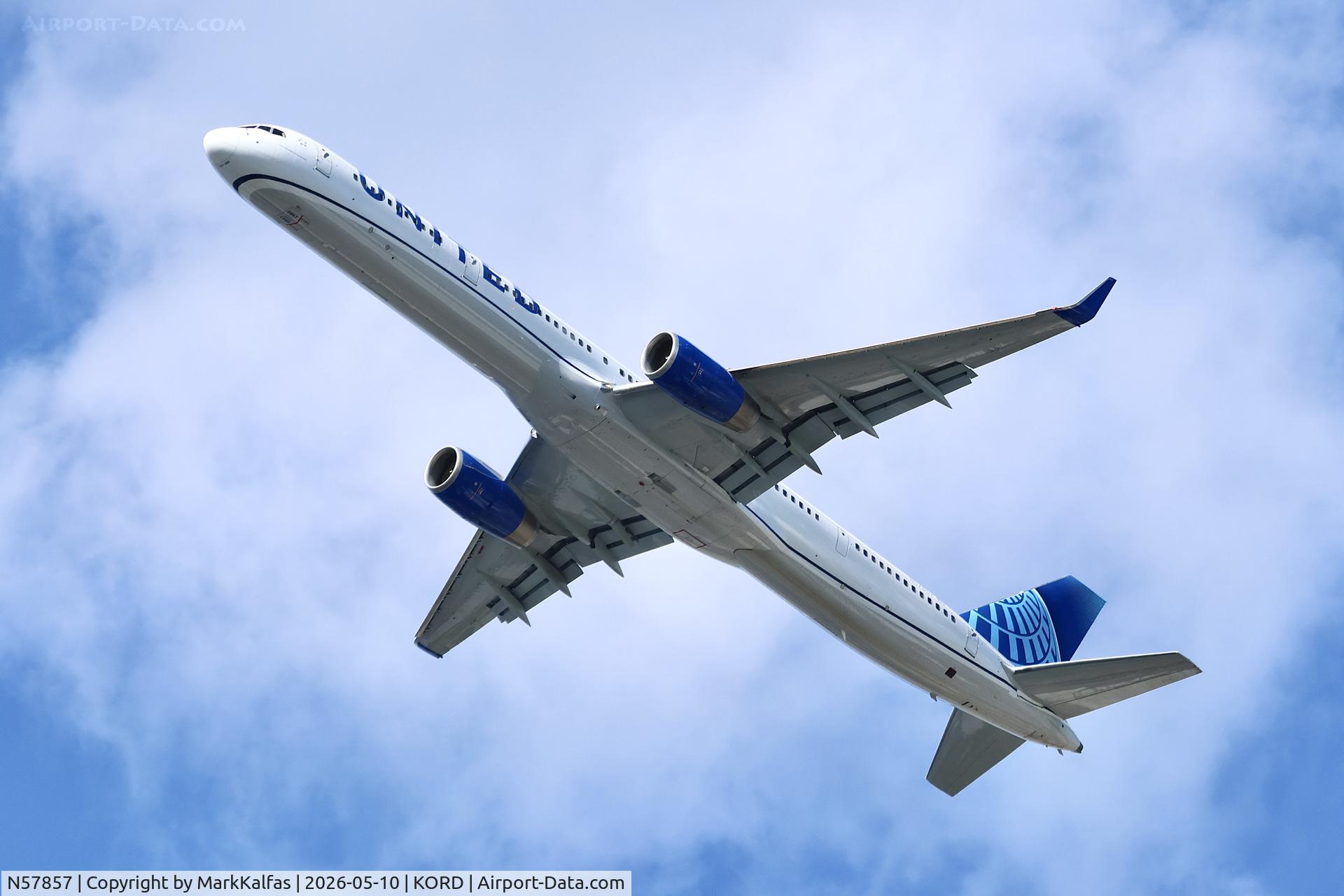 Aircraft N57857, 2004 Boeing 757-324, c/n 32816, B753 United Boeing 757-324 N57857, UA1334 ORD-SFO departing 28R KORD., at KORD, photo by MarkKalfas
