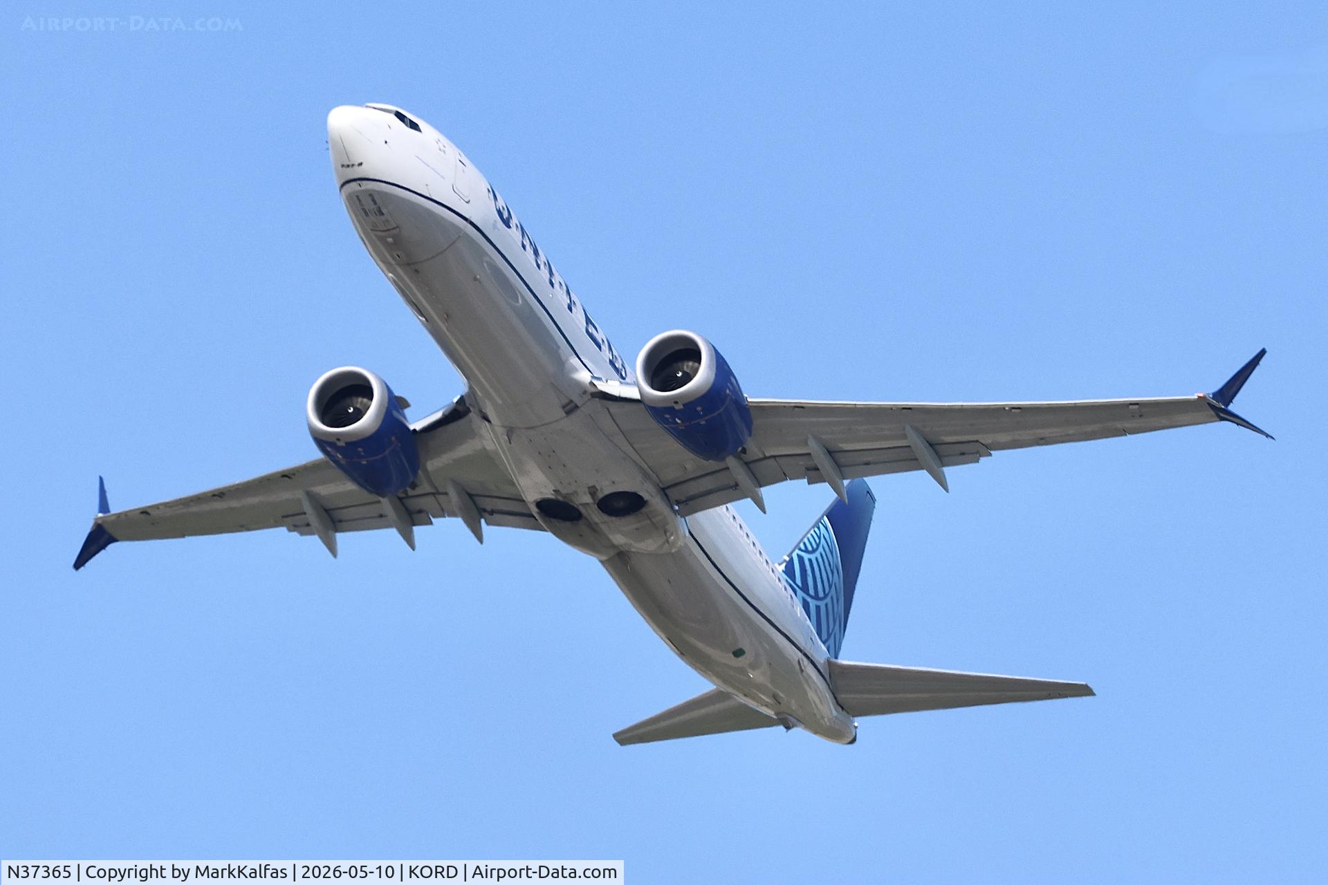 Aircraft N37365, 2025 Boeing 737 Max 8, c/n 67630 l/n 9074, B39M United Boeing 737-8 MAX N37365, UA841 ORD-ANC departing 28R KORD., at KORD, photo by MarkKalfas