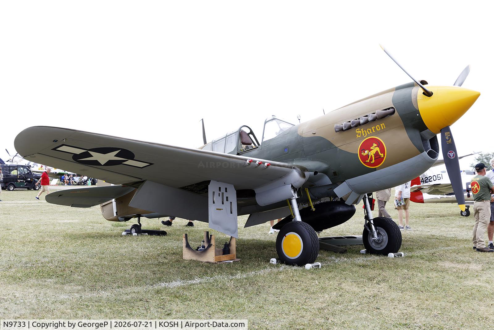 Aircraft N9733, Curtiss Wright Airplane Co P-40K, c/n 42-9733, Airventure 2026., at KOSH, photo by GeorgeP