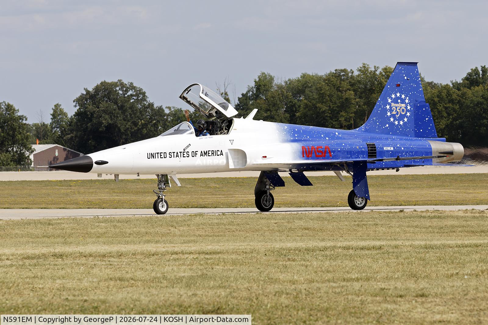 Aircraft N591EM, 1977 Northrop F-5E, c/n 77-1777, Airventure 2026., at KOSH, photo by GeorgeP