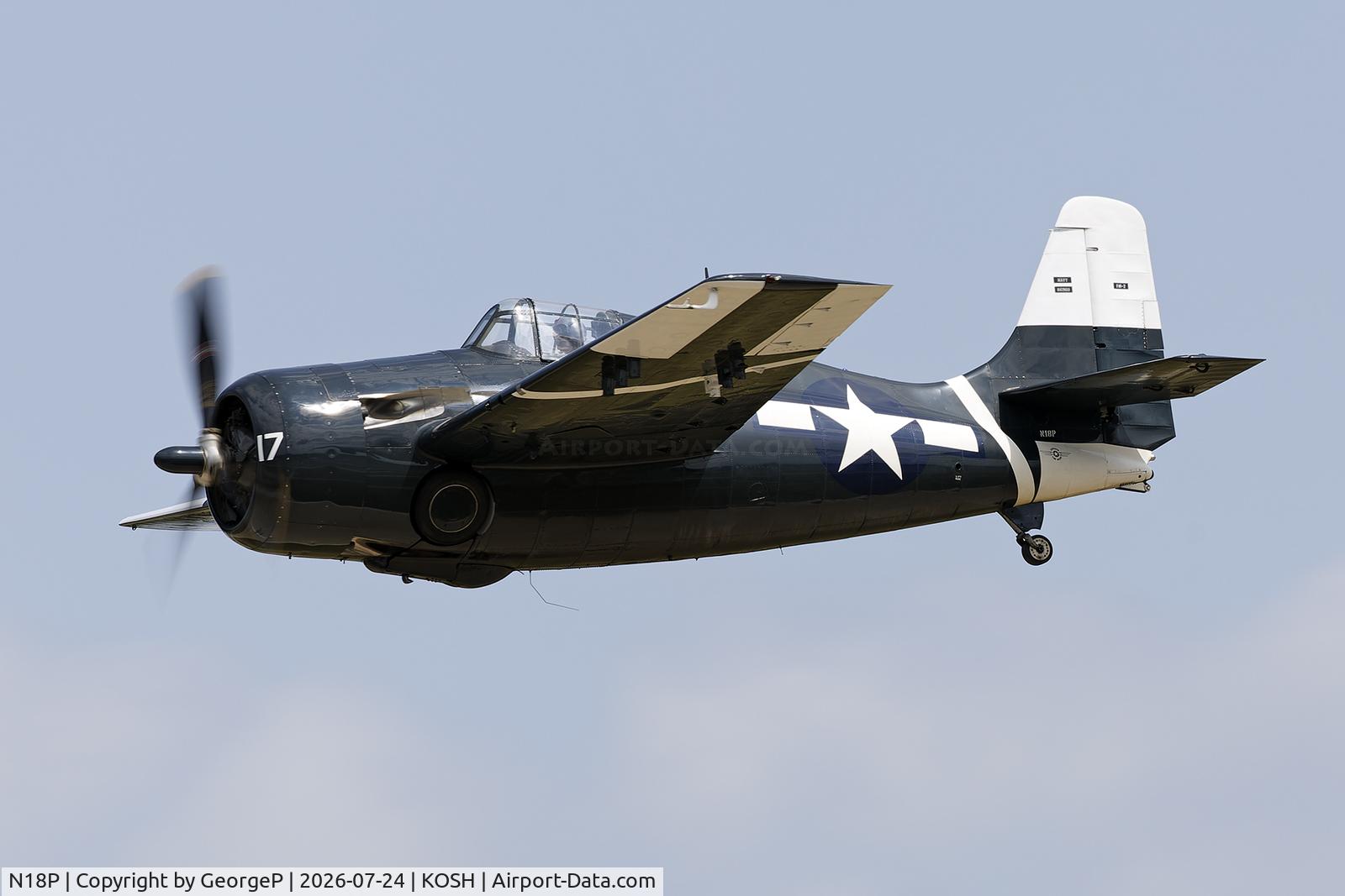 Aircraft N18P, General Motors (Grumman) FM-2 Wildcat, c/n 6014, Airventure 2026., at KOSH, photo by GeorgeP
