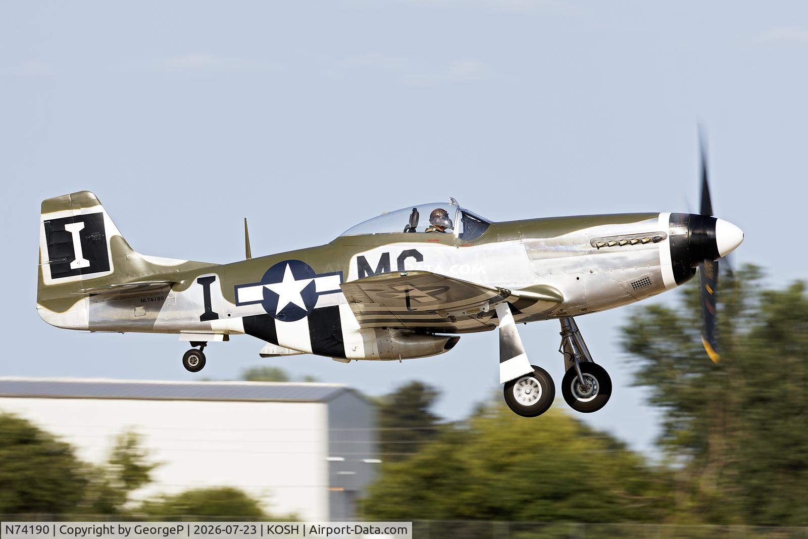 Aircraft N74190, 1944 North American F-51D Mustang, c/n 44-75452, Airventure 2026., at KOSH, photo by GeorgeP