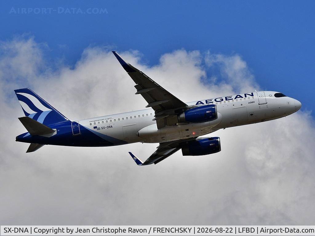 Aircraft SX-DNA, 2015 Airbus A320-232, c/n 6655, Bordeaux (BOD) Athens (ATH) A3697, at LFBD, photo by Jean Christophe Ravon / FRENCHSKY