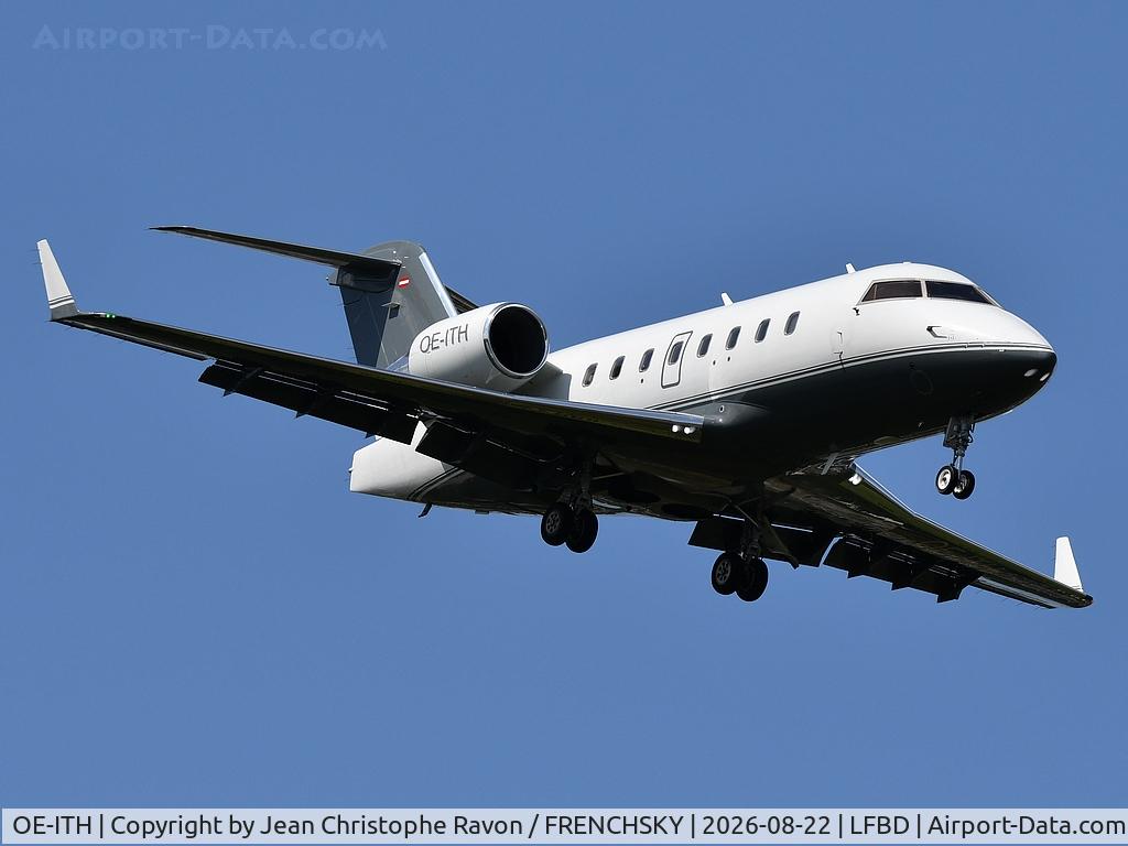 Aircraft OE-ITH, 2005 Bombardier Challenger 604 (CL-600-2B16), c/n 5636, Farnborough (FAB) Bordeaux (BOD) (OEITH), at LFBD, photo by Jean Christophe Ravon / FRENCHSKY