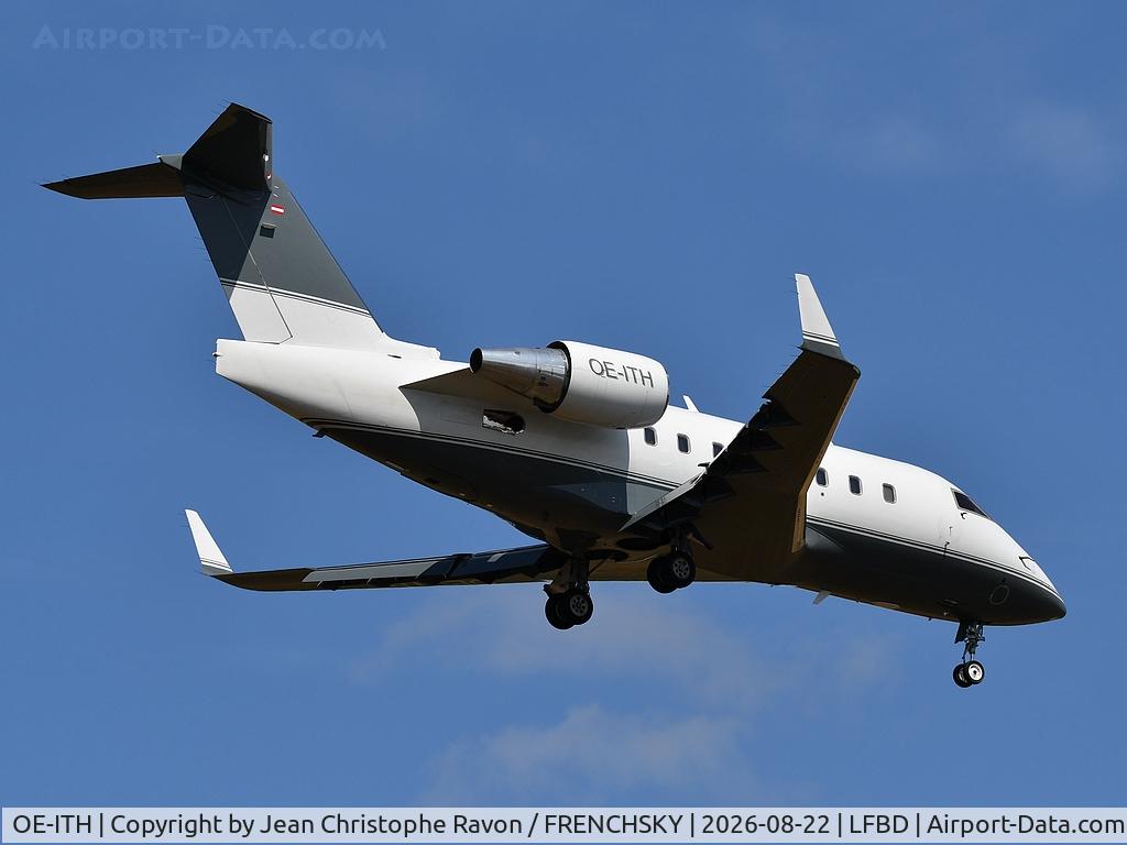 Aircraft OE-ITH, 2005 Bombardier Challenger 604 (CL-600-2B16), c/n 5636, Farnborough (FAB) Bordeaux (BOD) (OEITH), at LFBD, photo by Jean Christophe Ravon / FRENCHSKY
