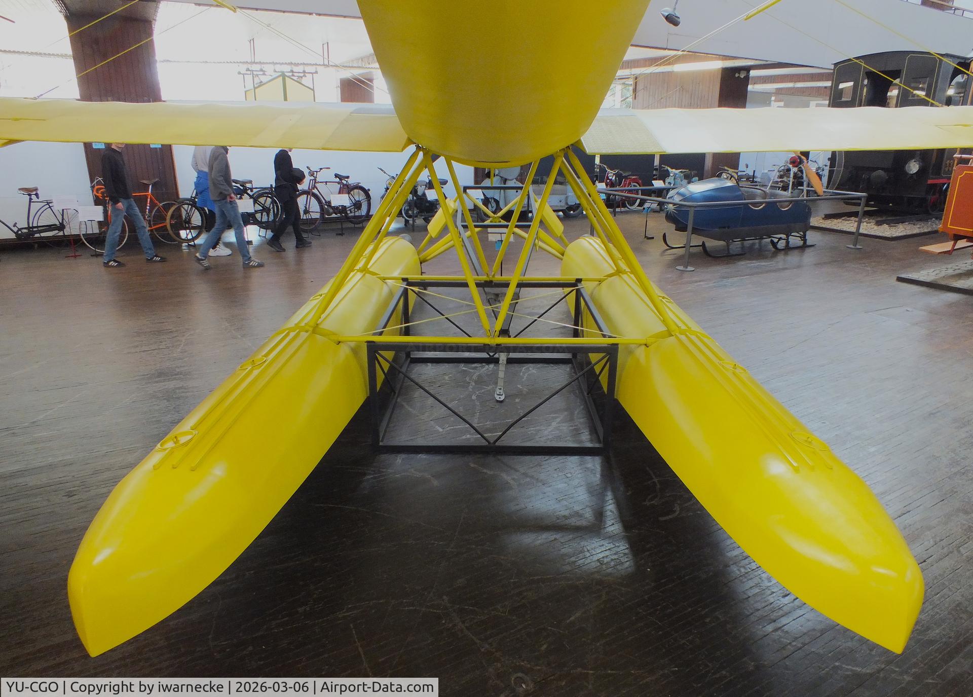 Aircraft YU-CGO, Zmaj Fizir FN Hydro, c/n 9002, Zmaj Fizir FN Hydro on floats (with wheel landing gear displayed in front of the floats) at the Technical Museum Nikola Tesla, Zagreb, photo by iwarnecke