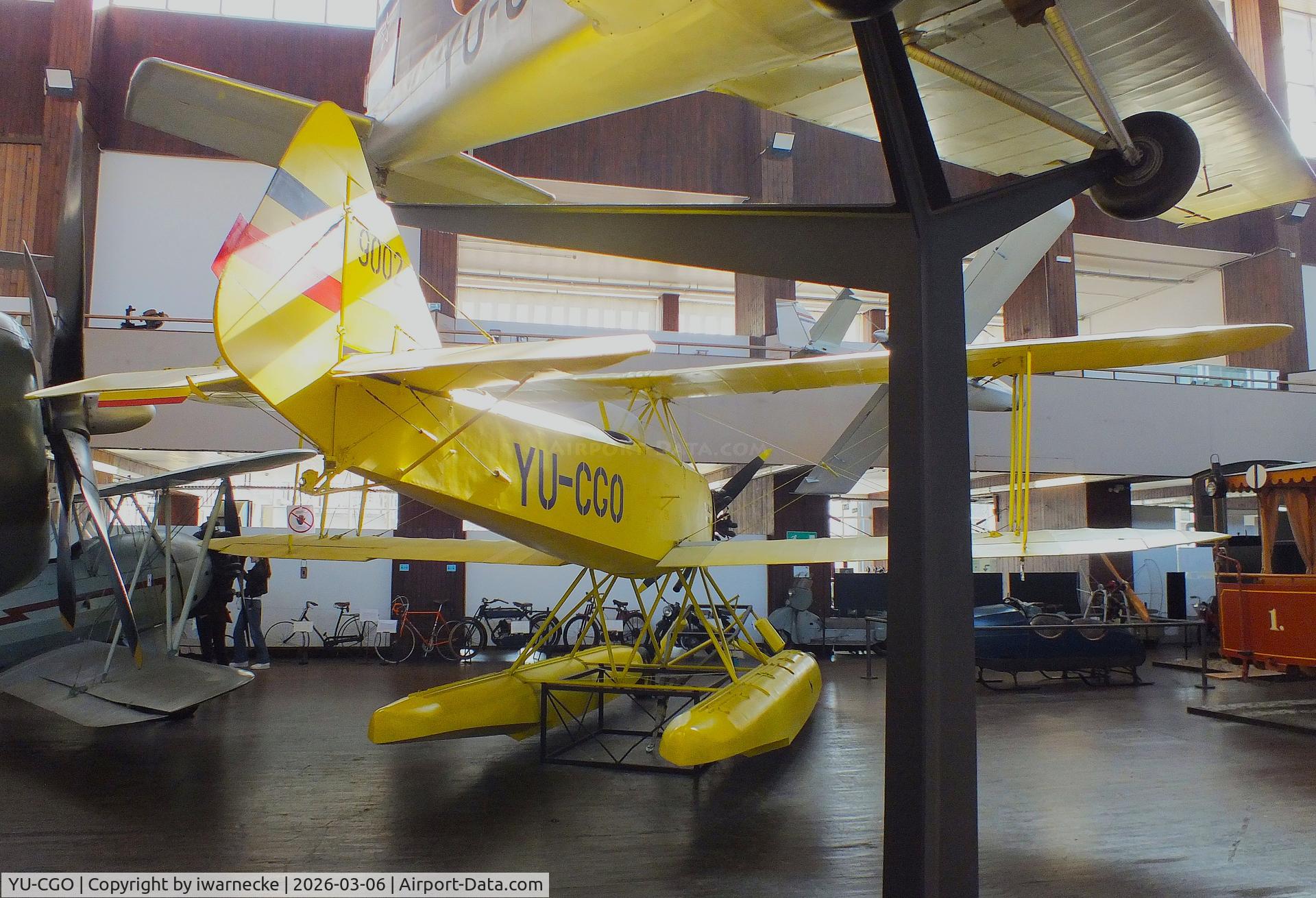 Aircraft YU-CGO, Zmaj Fizir FN Hydro, c/n 9002, Zmaj Fizir FN Hydro on floats (with wheel landing gear displayed in front of the floats) at the Technical Museum Nikola Tesla, Zagreb, photo by iwarnecke