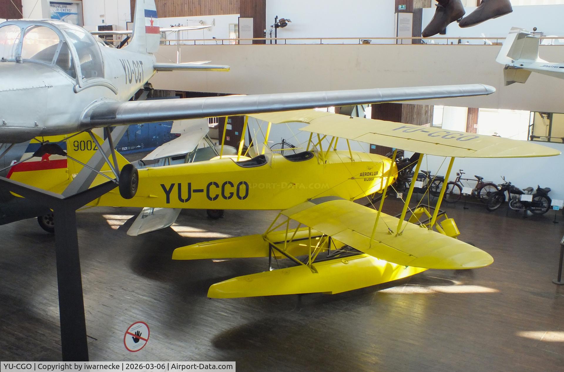 Aircraft YU-CGO, Zmaj Fizir FN Hydro, c/n 9002, Zmaj Fizir FN Hydro on floats (with wheel landing gear displayed in front of the floats) at the Technical Museum Nikola Tesla, Zagreb, photo by iwarnecke