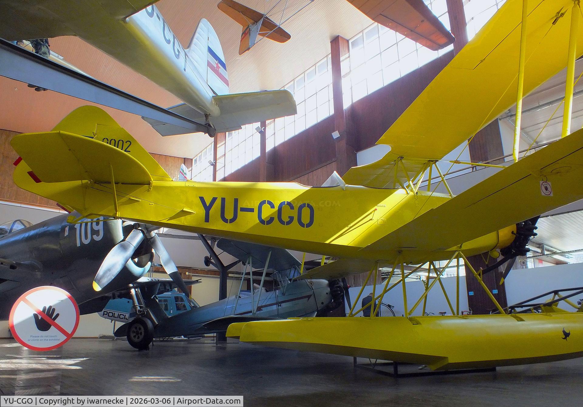 Aircraft YU-CGO, Zmaj Fizir FN Hydro, c/n 9002, Zmaj Fizir FN Hydro on floats (with wheel landing gear displayed in front of the floats) at the Technical Museum Nikola Tesla, Zagreb, photo by iwarnecke