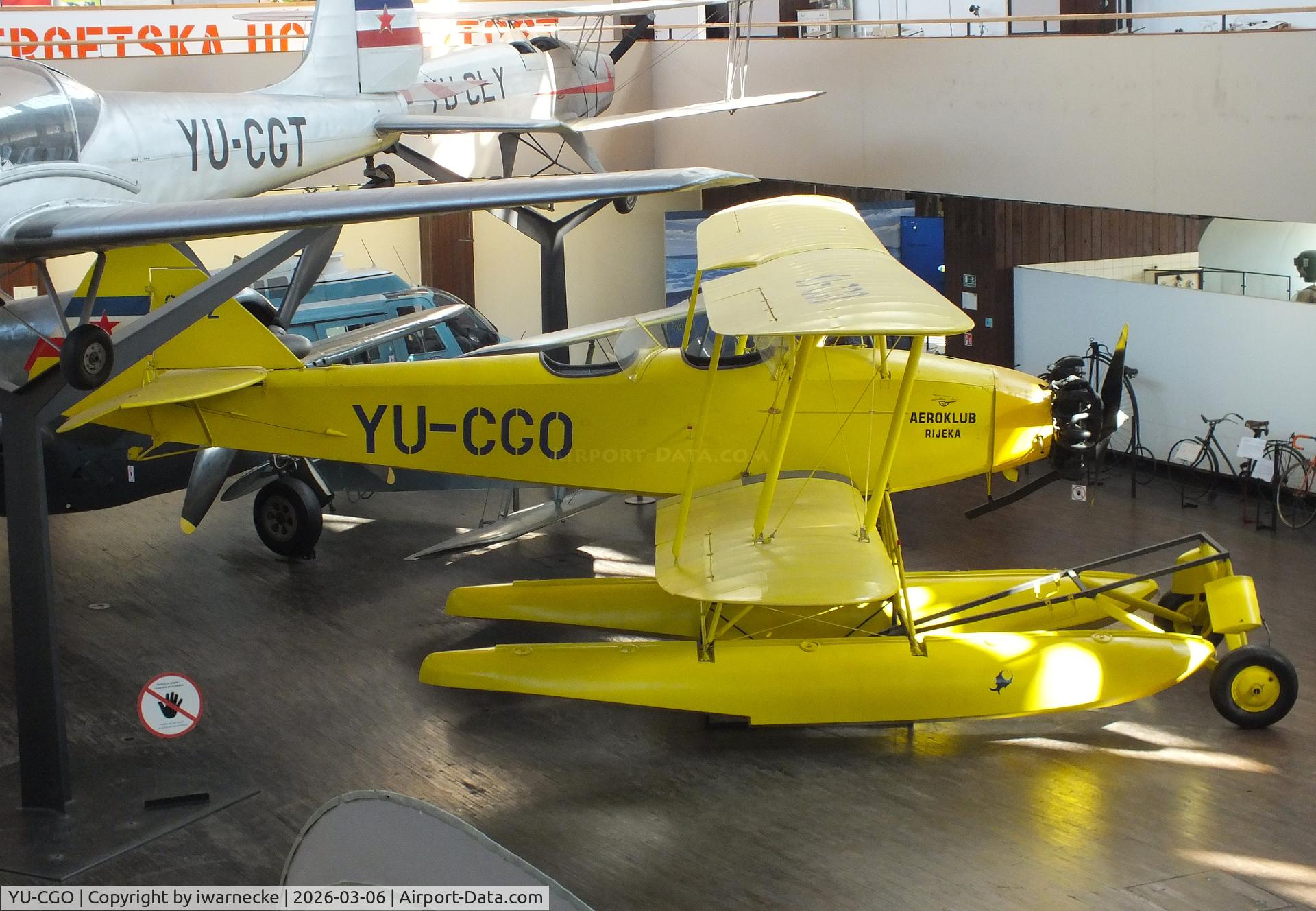 Aircraft YU-CGO, Zmaj Fizir FN Hydro, c/n 9002, Zmaj Fizir FN Hydro on floats (with wheel landing gear displayed in front of the floats) at the Technical Museum Nikola Tesla, Zagreb, photo by iwarnecke
