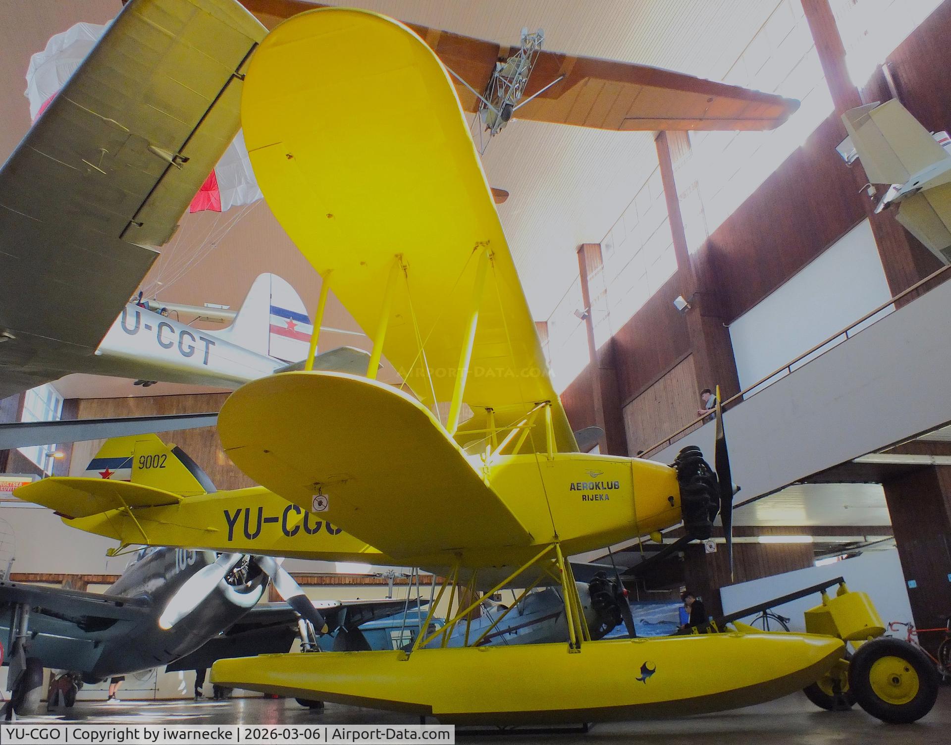 Aircraft YU-CGO, Zmaj Fizir FN Hydro, c/n 9002, Zmaj Fizir FN Hydro on floats (with wheel landing gear displayed in front of the floats) at the Technical Museum Nikola Tesla, Zagreb, photo by iwarnecke
