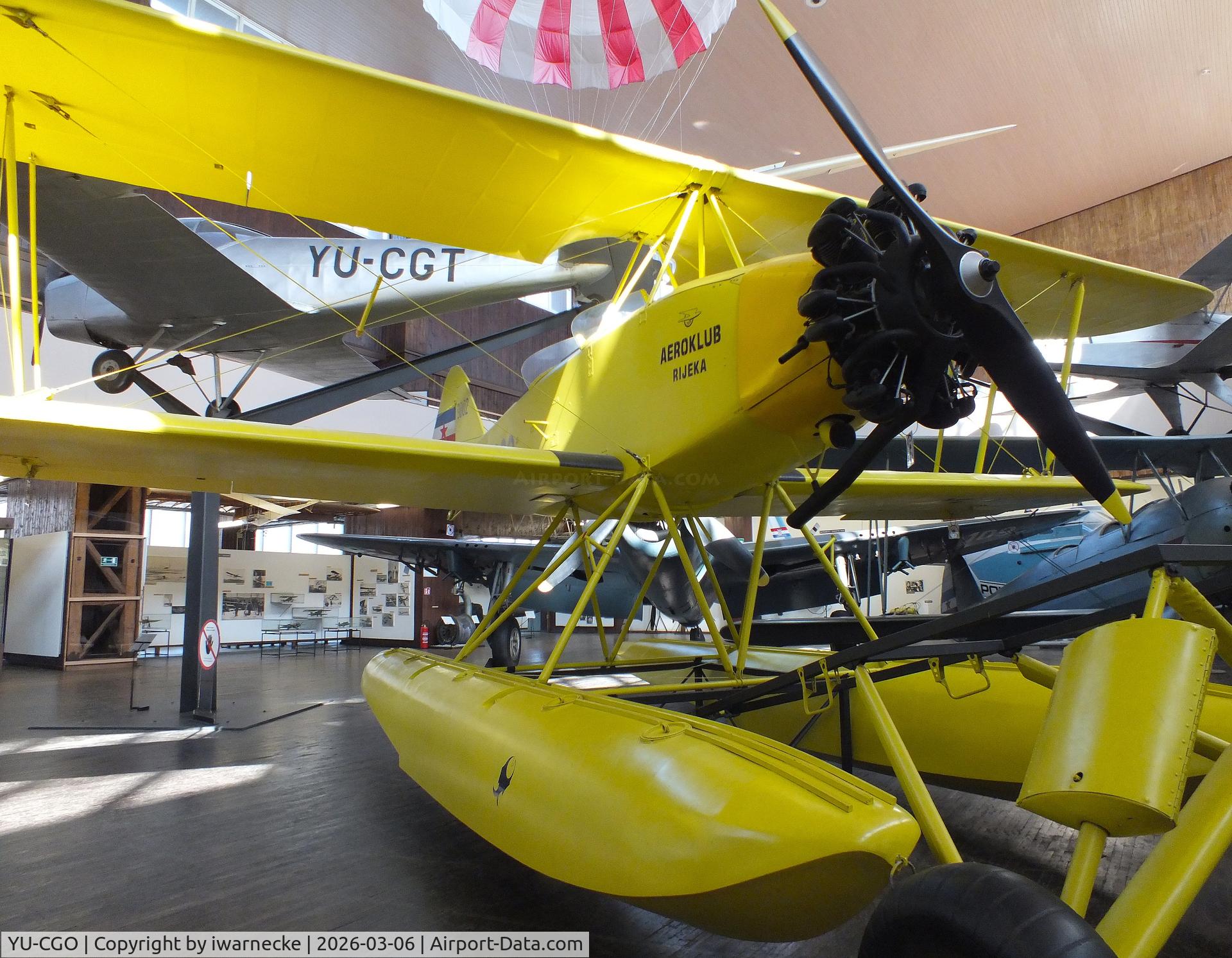 Aircraft YU-CGO, Zmaj Fizir FN Hydro, c/n 9002, Zmaj Fizir FN Hydro on floats (with wheel landing gear displayed in front of the floats) at the Technical Museum Nikola Tesla, Zagreb, photo by iwarnecke