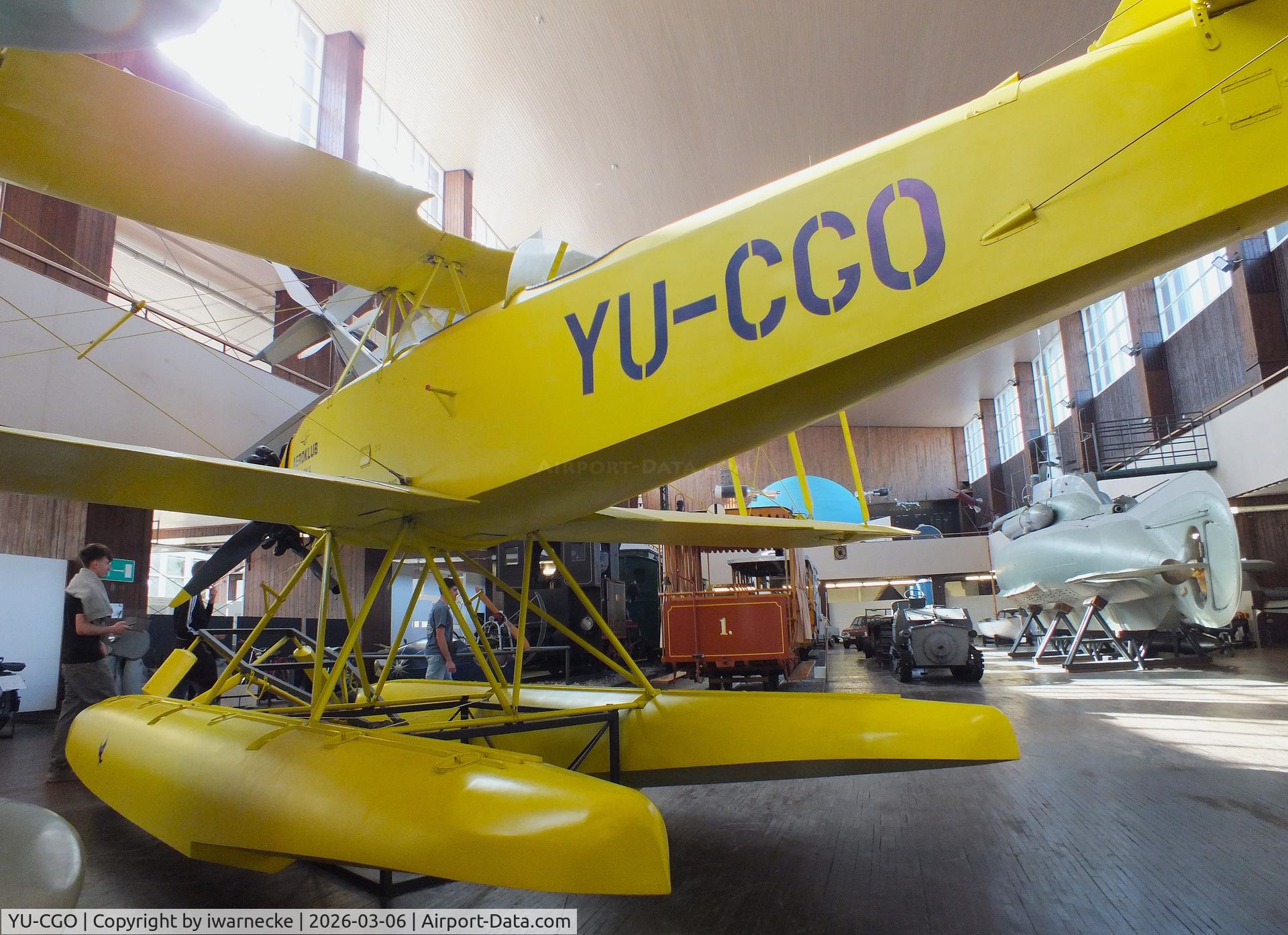 Aircraft YU-CGO, Zmaj Fizir FN Hydro, c/n 9002, Zmaj Fizir FN Hydro on floats (with wheel landing gear displayed in front of the floats) at the Technical Museum Nikola Tesla, Zagreb, photo by iwarnecke
