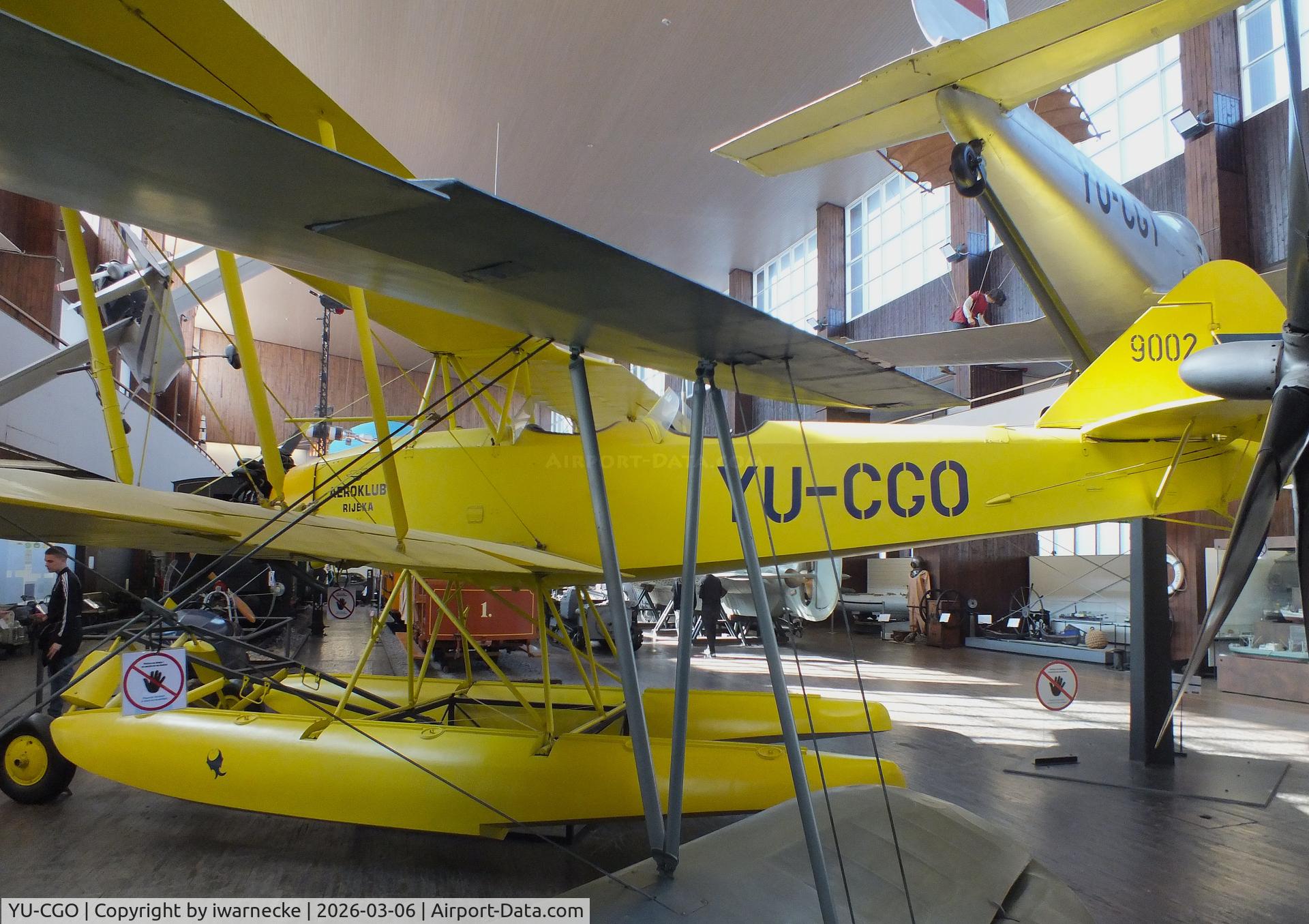 Aircraft YU-CGO, Zmaj Fizir FN Hydro, c/n 9002, Zmaj Fizir FN Hydro on floats (with wheel landing gear displayed in front of the floats) at the Technical Museum Nikola Tesla, Zagreb, photo by iwarnecke