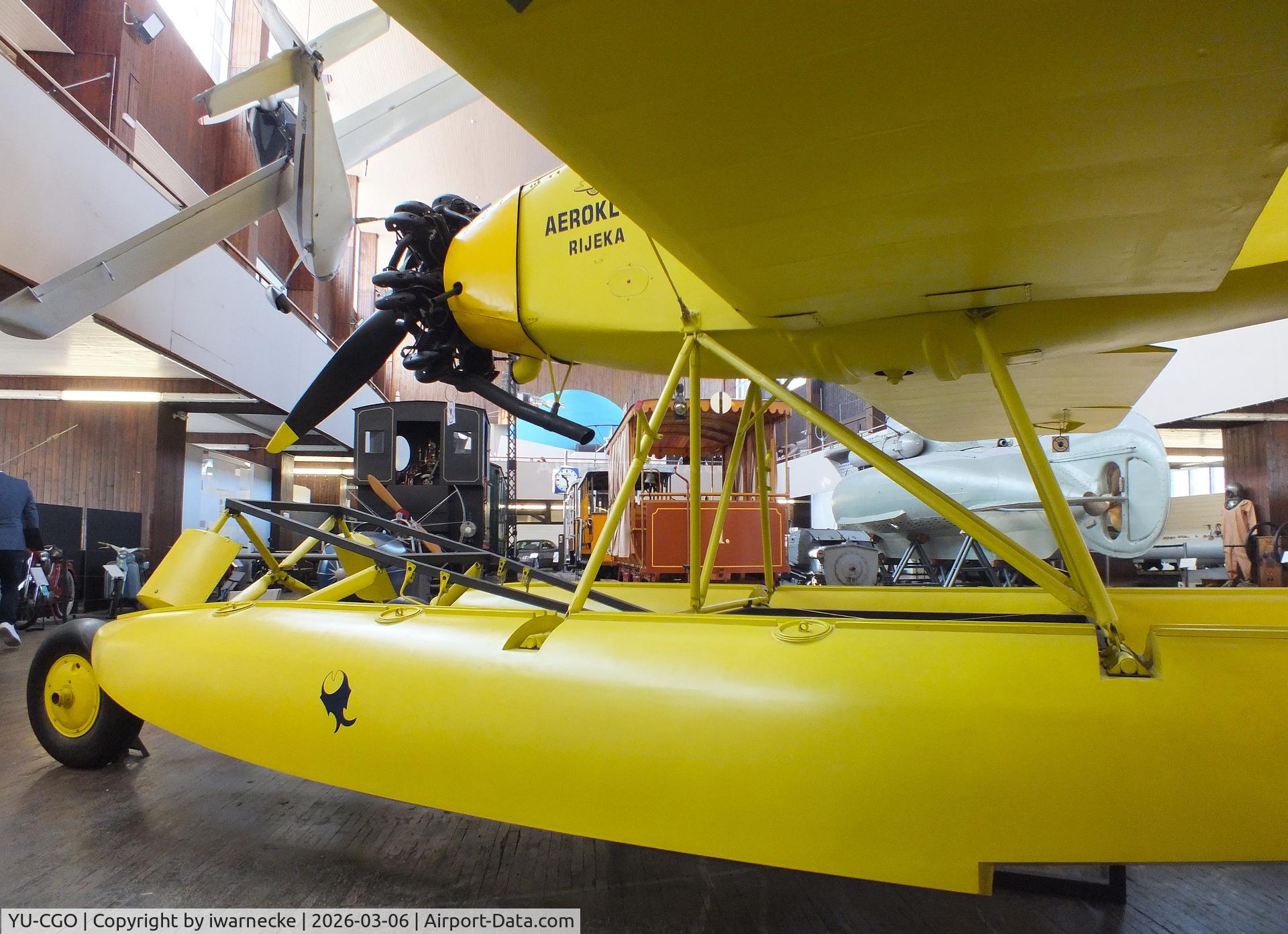 Aircraft YU-CGO, Zmaj Fizir FN Hydro, c/n 9002, Zmaj Fizir FN Hydro on floats (with wheel landing gear displayed in front of the floats) at the Technical Museum Nikola Tesla, Zagreb, photo by iwarnecke
