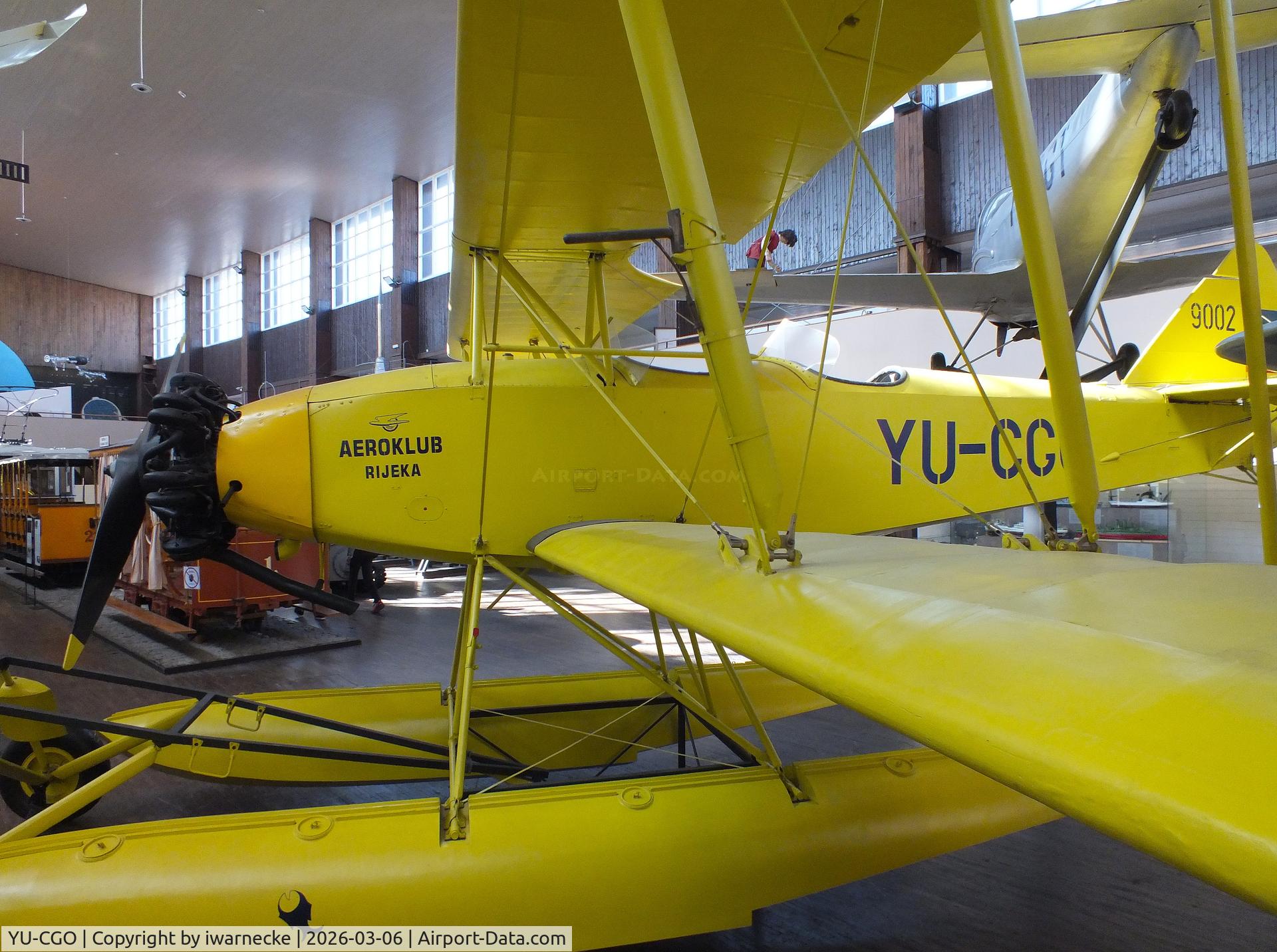 Aircraft YU-CGO, Zmaj Fizir FN Hydro, c/n 9002, Zmaj Fizir FN Hydro on floats (with wheel landing gear displayed in front of the floats) at the Technical Museum Nikola Tesla, Zagreb, photo by iwarnecke