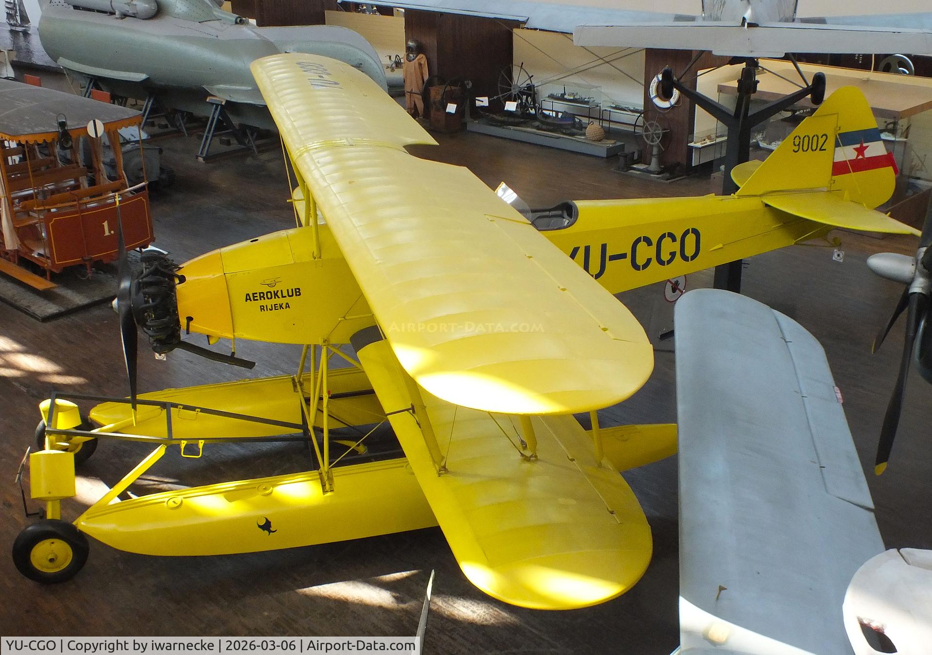 Aircraft YU-CGO, Zmaj Fizir FN Hydro, c/n 9002, Zmaj Fizir FN Hydro on floats (with wheel landing gear displayed in front of the floats) at the Technical Museum Nikola Tesla, Zagreb, photo by iwarnecke