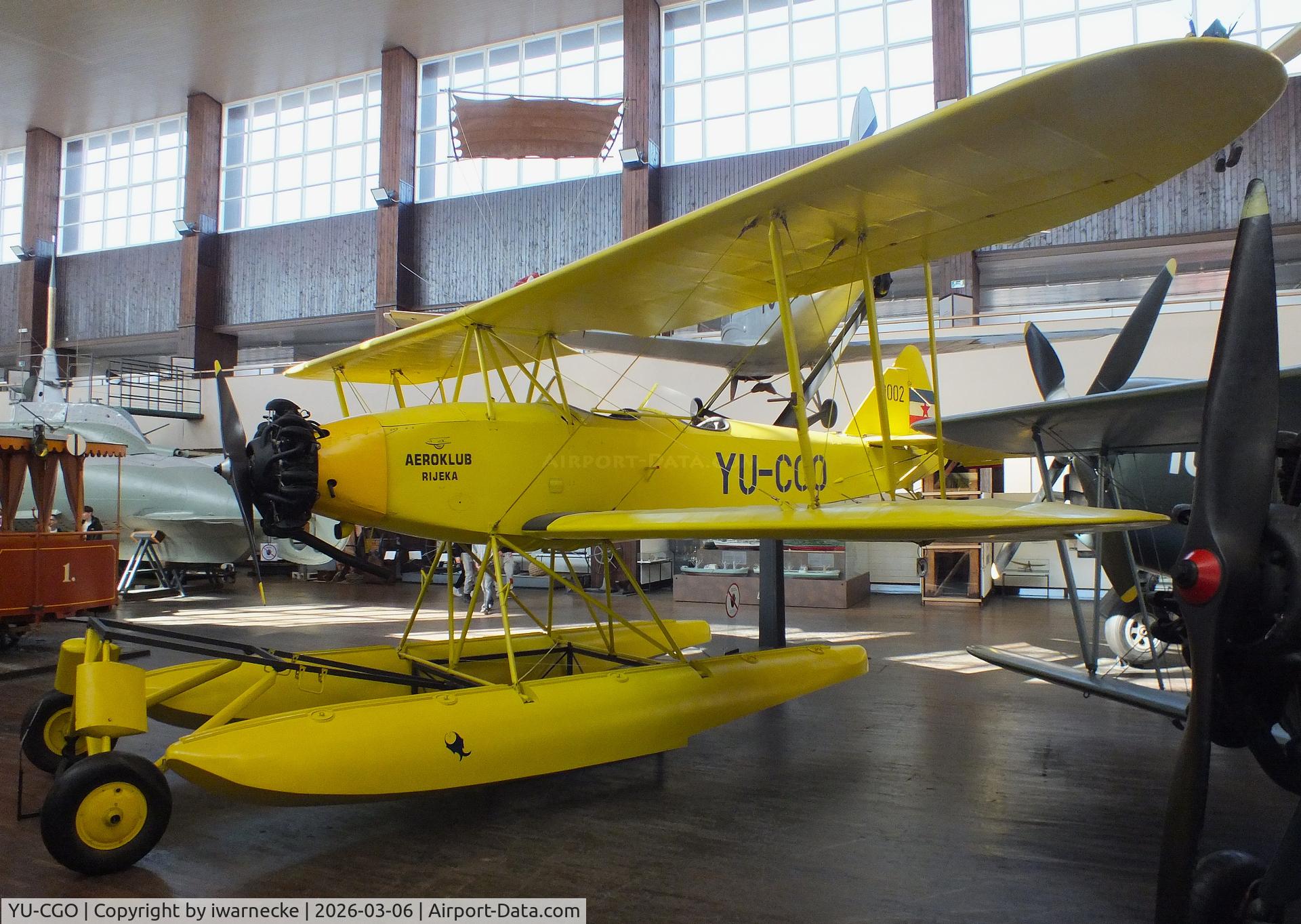 Aircraft YU-CGO, Zmaj Fizir FN Hydro, c/n 9002, Zmaj Fizir FN Hydro on floats (with wheel landing gear displayed in front of the floats) at the Technical Museum Nikola Tesla, Zagreb, photo by iwarnecke