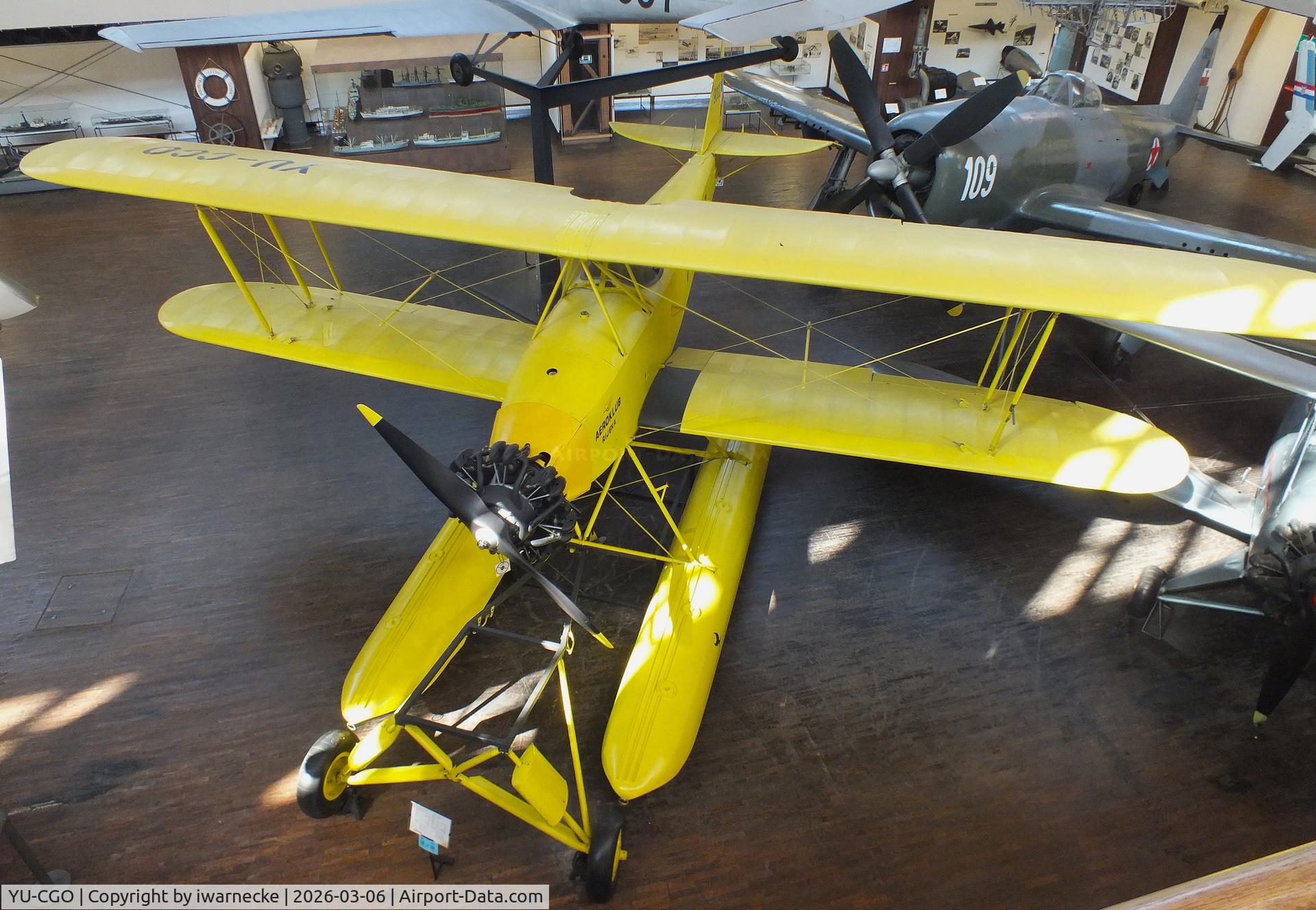 Aircraft YU-CGO, Zmaj Fizir FN Hydro, c/n 9002, Zmaj Fizir FN Hydro on floats (with wheel landing gear displayed in front of the floats) at the Technical Museum Nikola Tesla, Zagreb, photo by iwarnecke