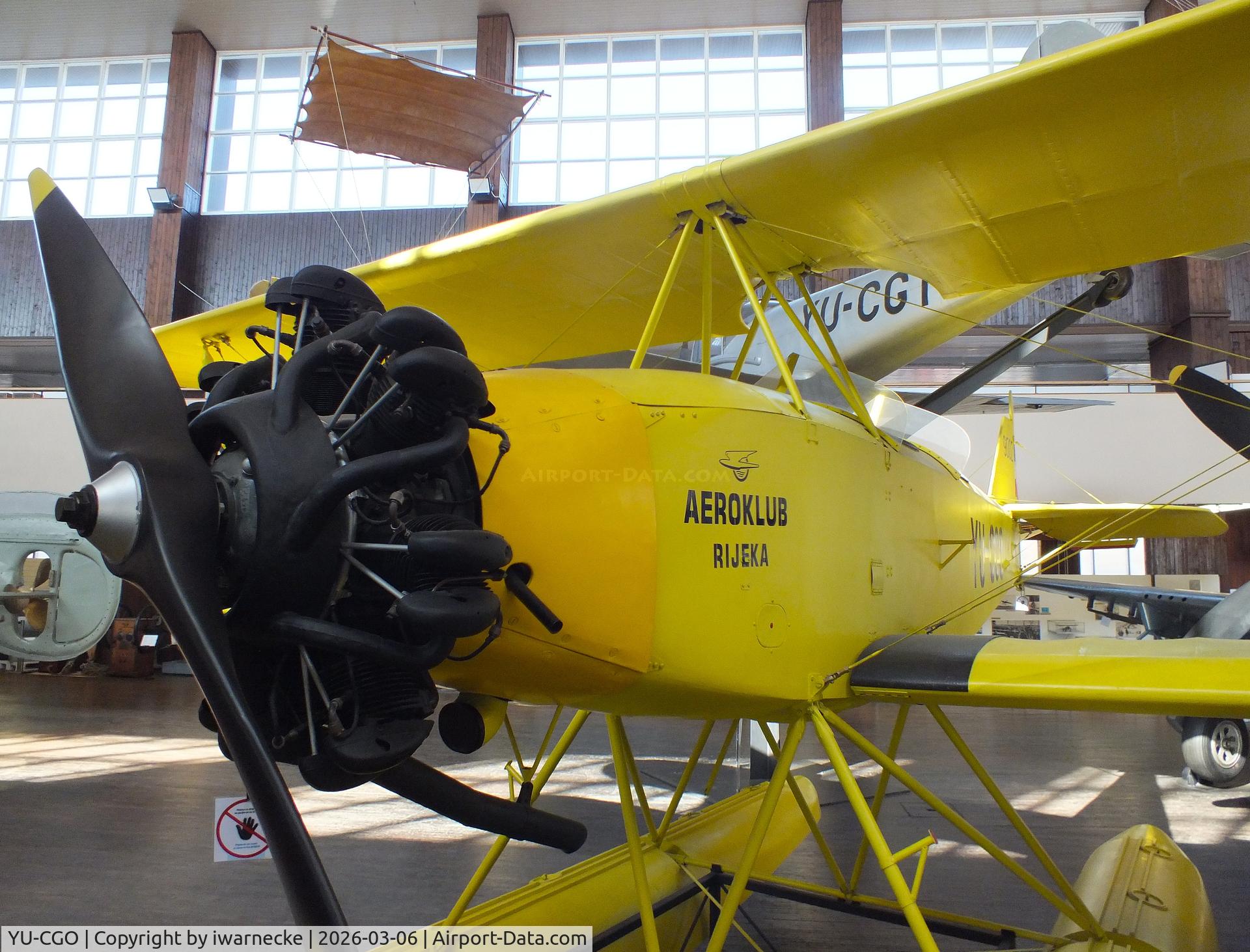 Aircraft YU-CGO, Zmaj Fizir FN Hydro, c/n 9002, Zmaj Fizir FN Hydro on floats (with wheel landing gear displayed in front of the floats) at the Technical Museum Nikola Tesla, Zagreb, photo by iwarnecke