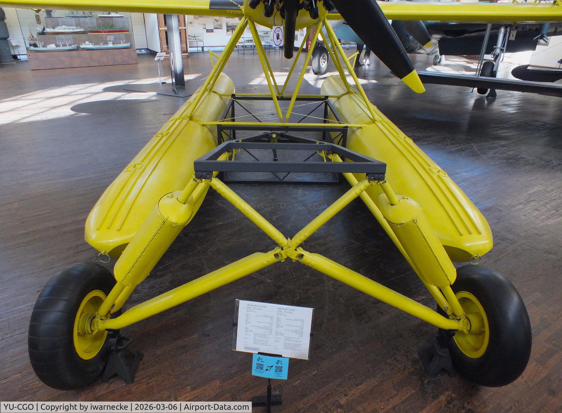 Aircraft YU-CGO, Zmaj Fizir FN Hydro, c/n 9002, Zmaj Fizir FN Hydro on floats (with wheel landing gear displayed in front of the floats) at the Technical Museum Nikola Tesla, Zagreb, photo by iwarnecke