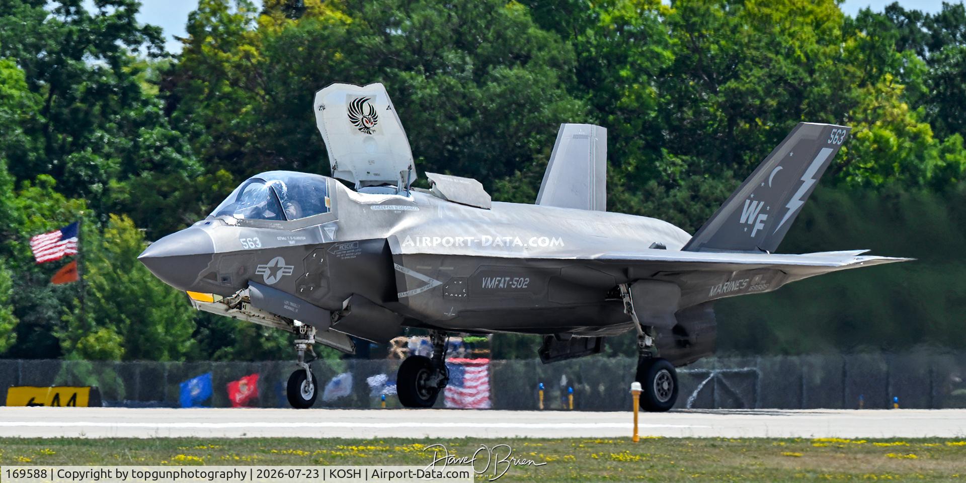 Aircraft 169588, Lockheed Martin F-35B Lightning II, c/n BF-63, NIGHTMARE1 F-35B Demo team arrives to Oshkosh 26, at KOSH, photo by topgunphotography