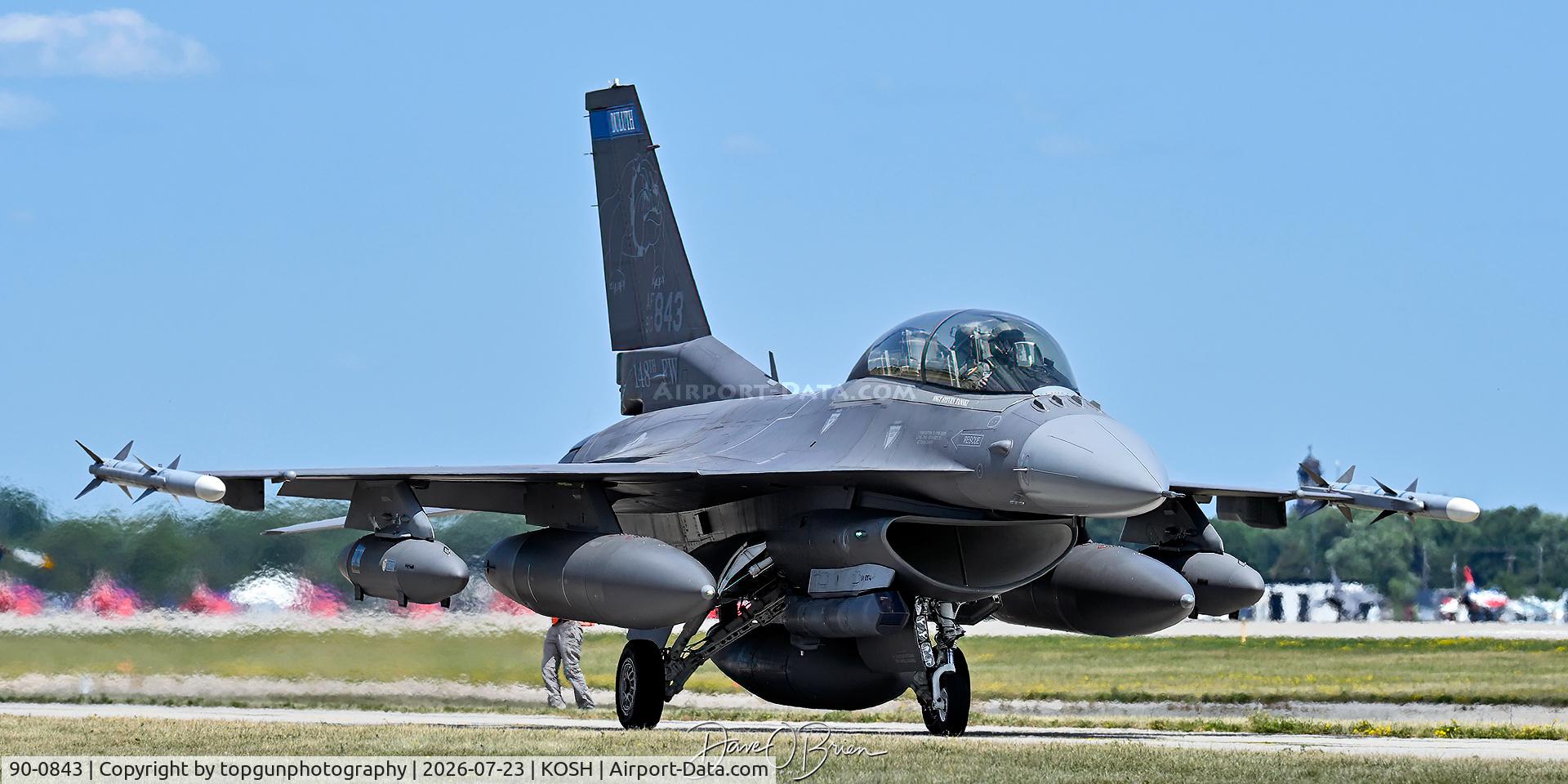 Aircraft 90-0843, 1990 General Dynamics F-16DJ-50-CF, c/n CD-10, YETI11 taxiing to RW16, at KOSH, photo by topgunphotography