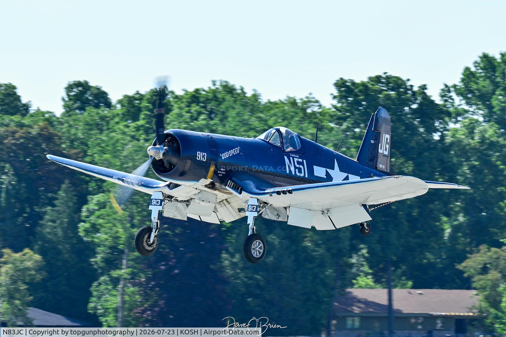 Aircraft N83JC, 1943 Goodyear FG-1D Corsair, c/n 67089, GODSPEED, at KOSH, photo by topgunphotography