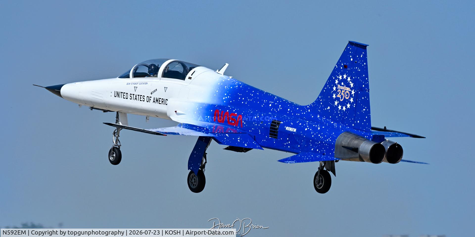 Aircraft N592EM, 1978 Northrop F 5F, c/n 78-0803, GHOST4 lifting off, at KOSH, photo by topgunphotography