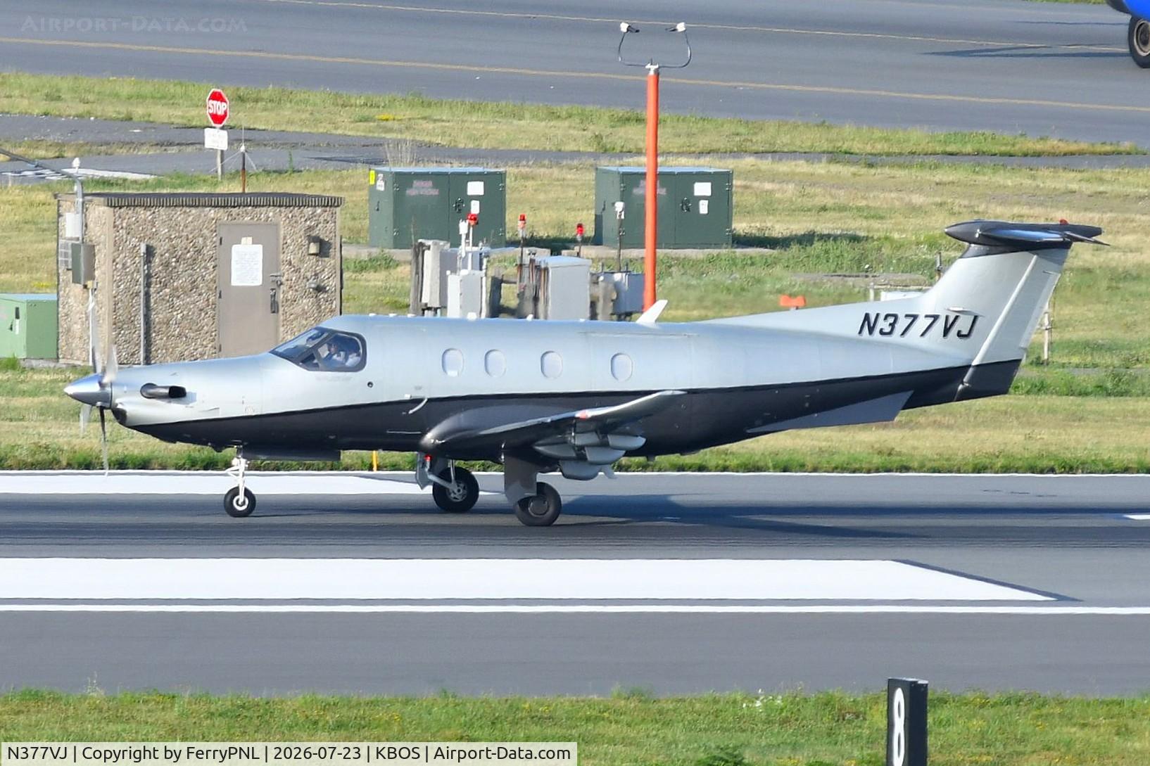 Aircraft N377VJ, 2012 Pilatus Aircraft Ltd PC-12/47E, c/n 1377, PRIMARY WAVE ENTERTAINMENT HOLDINGS LLC PC12, at KBOS, photo by FerryPNL