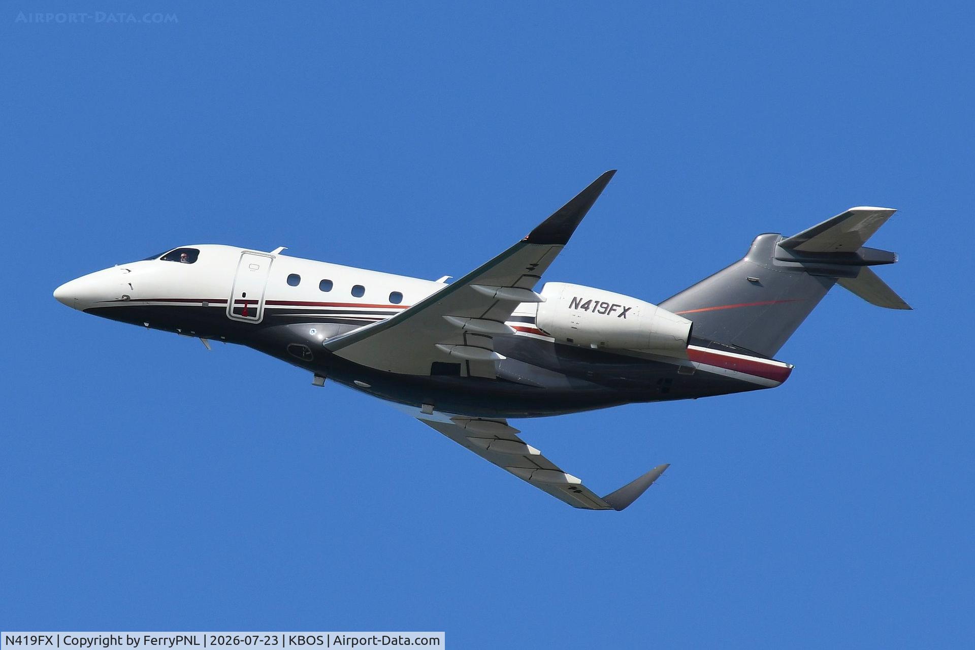Aircraft N419FX, 2018 Embraer EMB-545 Praetor 500, c/n 55010038, EMB545 of Flexjet taking-off, at KBOS, photo by FerryPNL