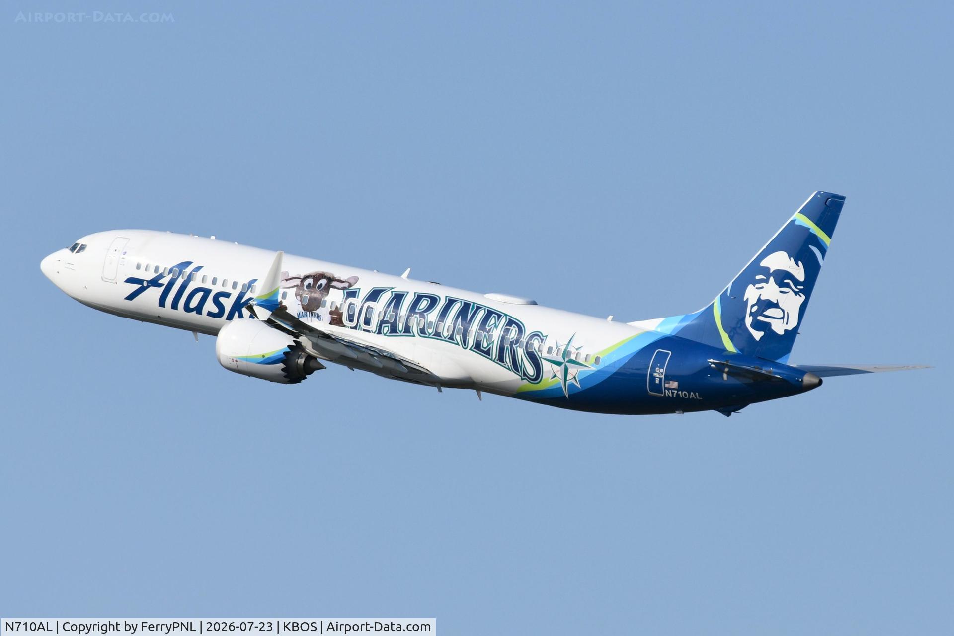 Aircraft N710AL, 2024 Boeing 737-9 MAX, c/n 67434 l/n 8842, Alaska B739 MAX heading for SEA, at KBOS, photo by FerryPNL