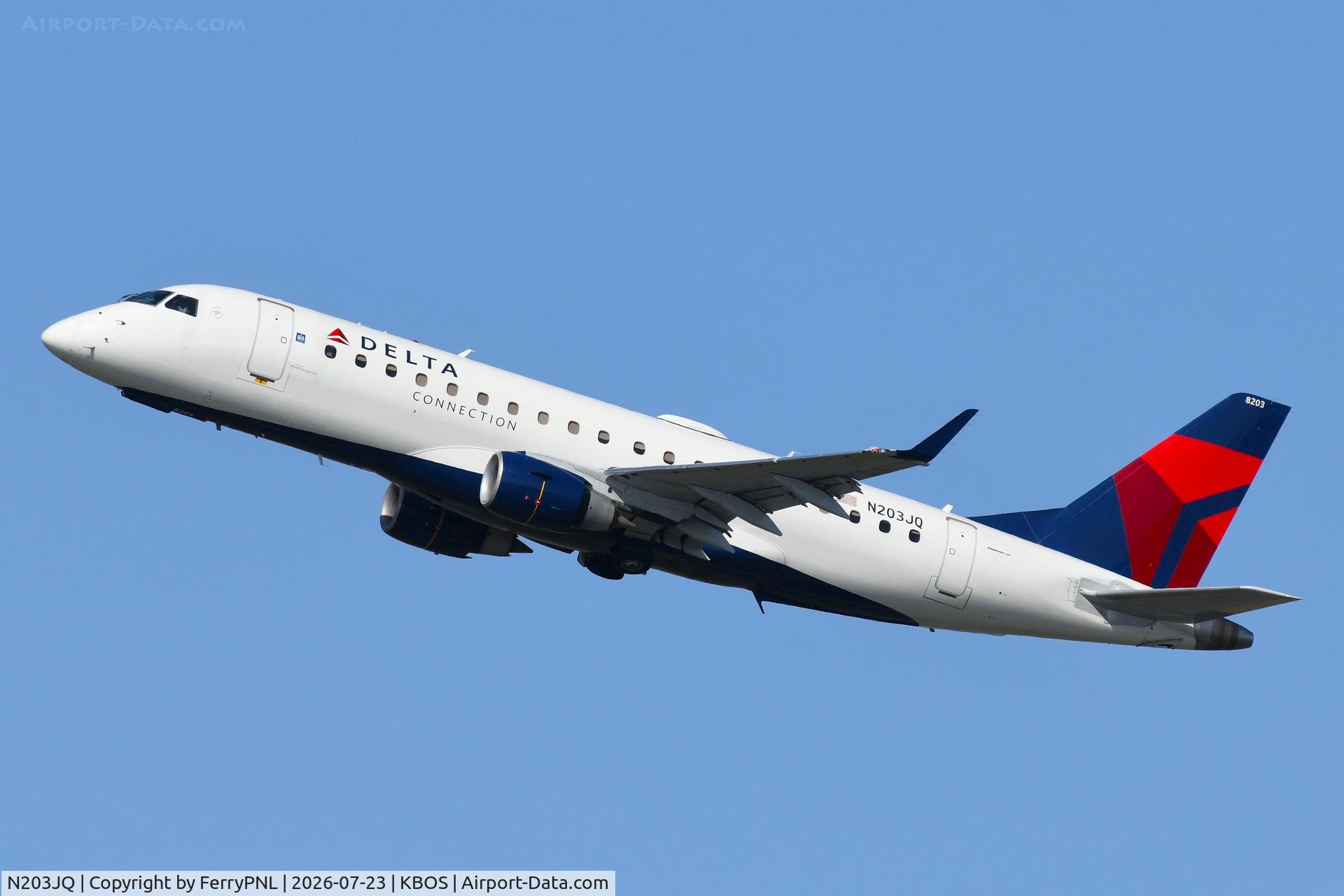 Aircraft N203JQ, 2008 Embraer 175LR (ERJ-170-200LR), c/n 17000242, Delta Connection ERJ175, at KBOS, photo by FerryPNL