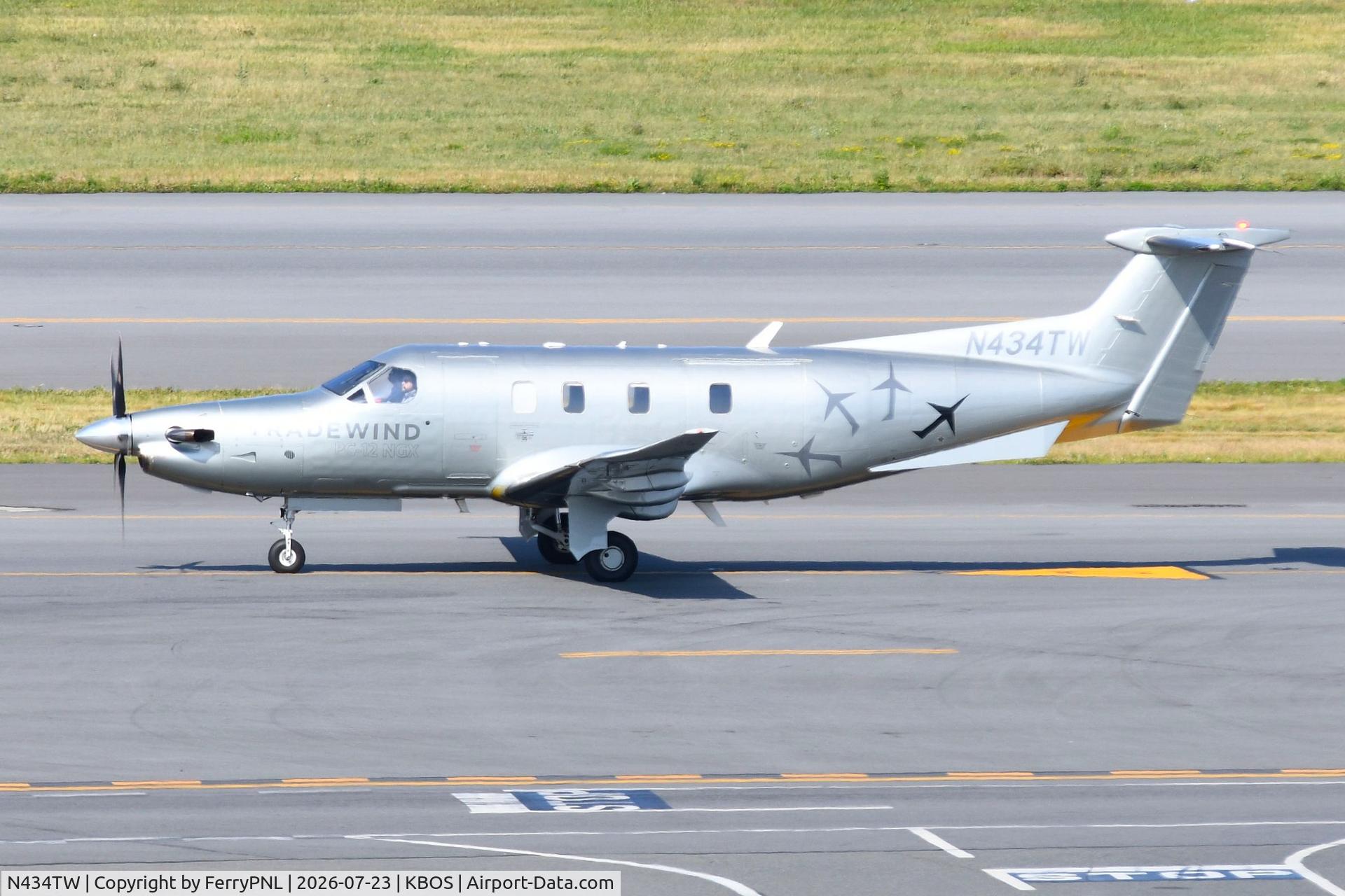 Aircraft N434TW, 2023 Pilatus PC-12/47E, c/n 2250, Tradewind PC12, at KBOS, photo by FerryPNL