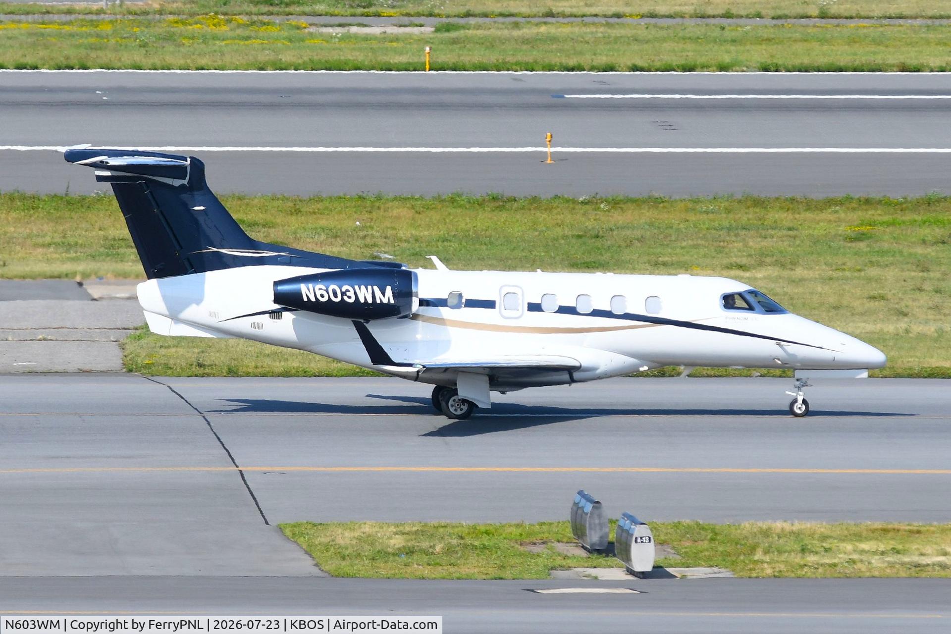 Aircraft N603WM, 2015 Embraer EMB-505 Phenom 300, c/n 50500295, White Mountains EMB545 departing, at KBOS, photo by FerryPNL