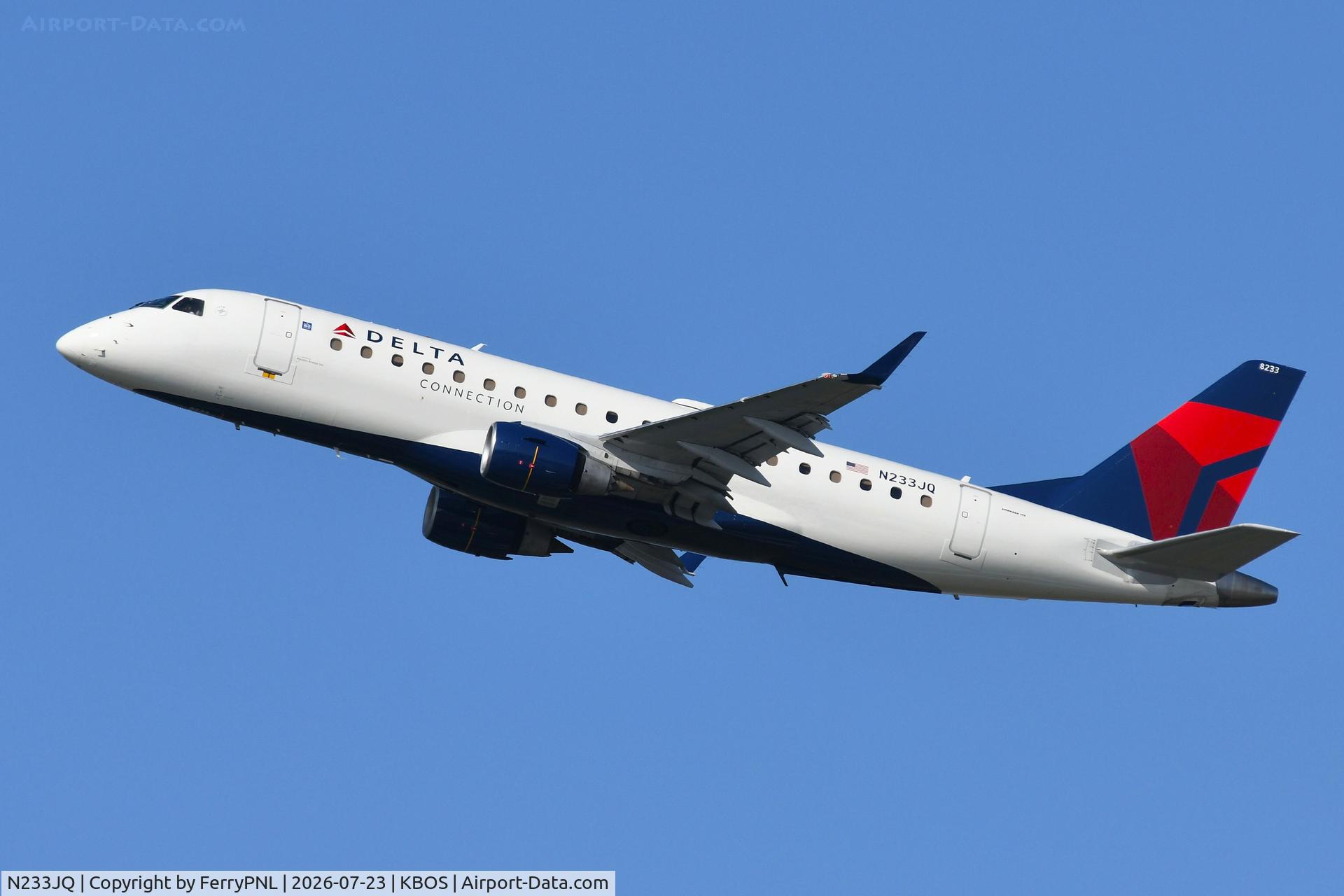 Aircraft N233JQ, 2008 Embraer 175R (ERJ-170-200LR), c/n 17000226, Delta Connection ERJ175 departing, at KBOS, photo by FerryPNL