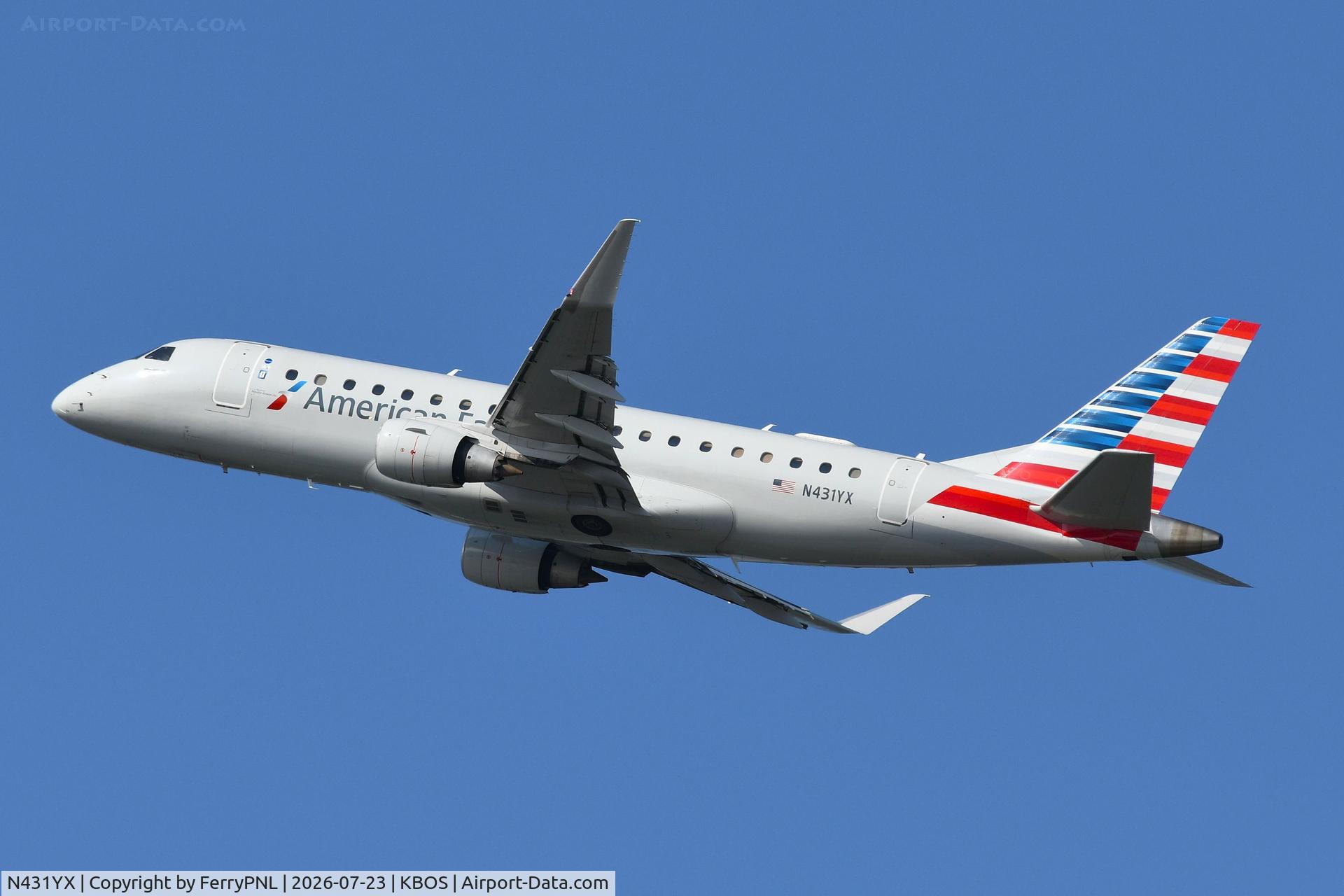 Aircraft N431YX, 2014 Embraer 175LR (ERJ-170-200LR), c/n 17000413, American Eagle ERJ175, at KBOS, photo by FerryPNL