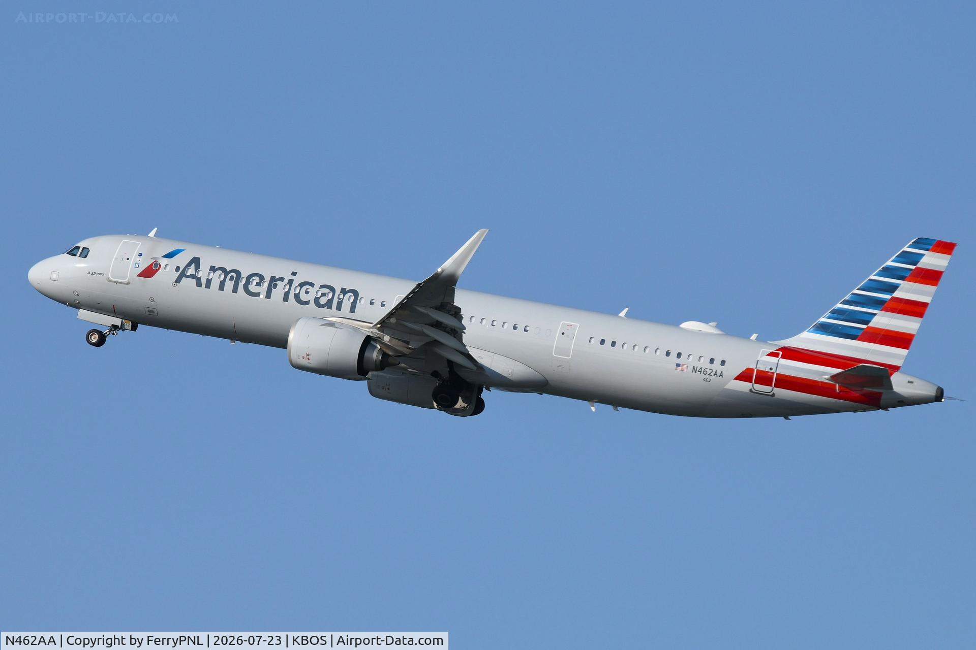 Aircraft N462AA, 2022 Airbus A321-253NX, c/n 11057, American A321N departing, at KBOS, photo by FerryPNL