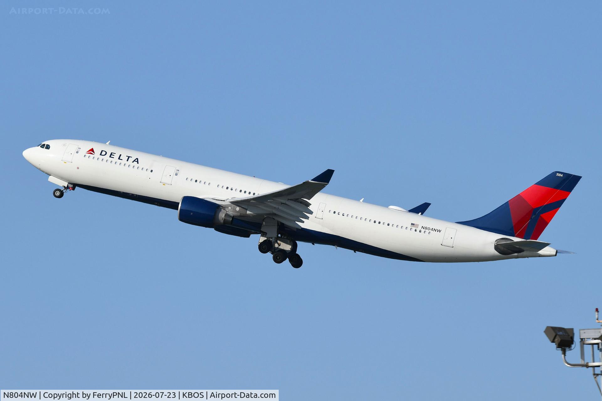 Aircraft N804NW, 2003 Airbus A330-323, c/n 0549, Delta A333 departing for a Trans-Atlantic flight, at KBOS, photo by FerryPNL