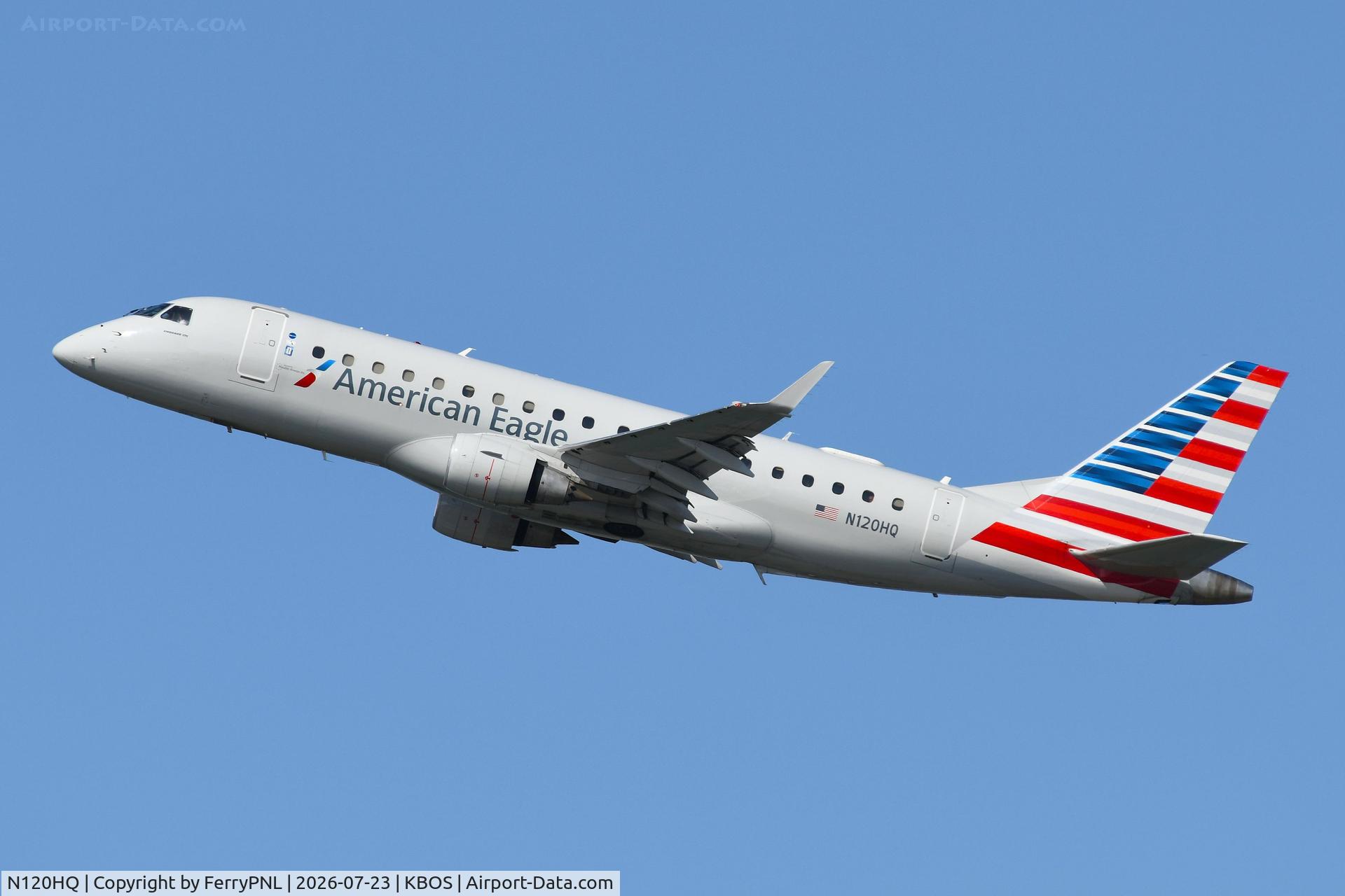 Aircraft N120HQ, 2007 Embraer 175LR (ERJ-170-200LR), c/n 17000193, American Eagle ERJ175 departing, at KBOS, photo by FerryPNL