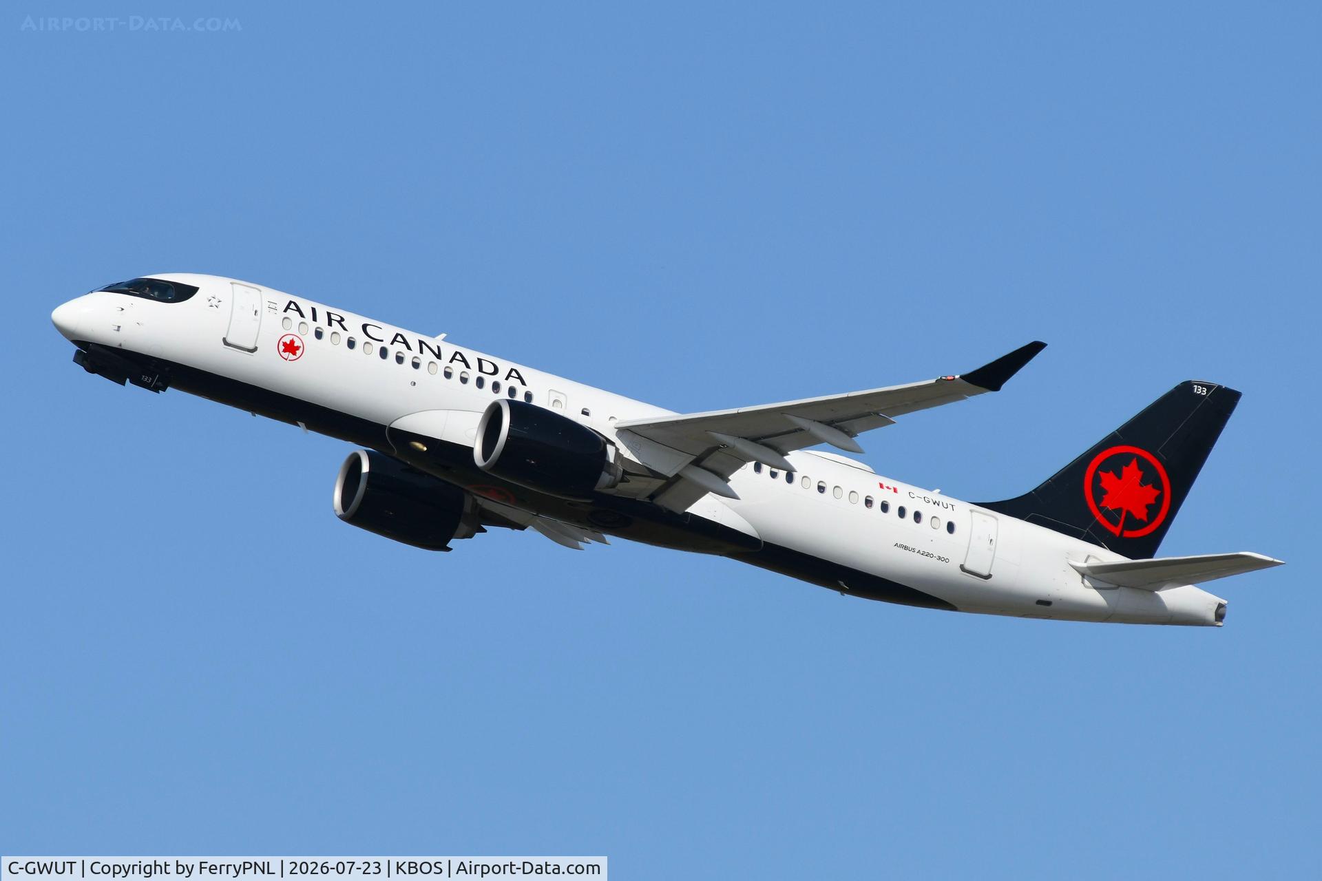 Aircraft C-GWUT, Airbus A220-371, c/n 55205, Air Canada A223 taking-off, at KBOS, photo by FerryPNL