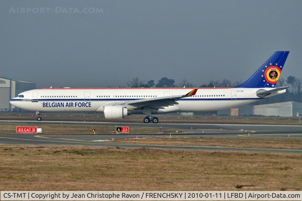 Aircraft CS-TMT, 1996 Airbus A330-322, c/n 096, HiFly > Belgian Air Force, at LFBD, photo by Jean Christophe Ravon / FRENCHSKY