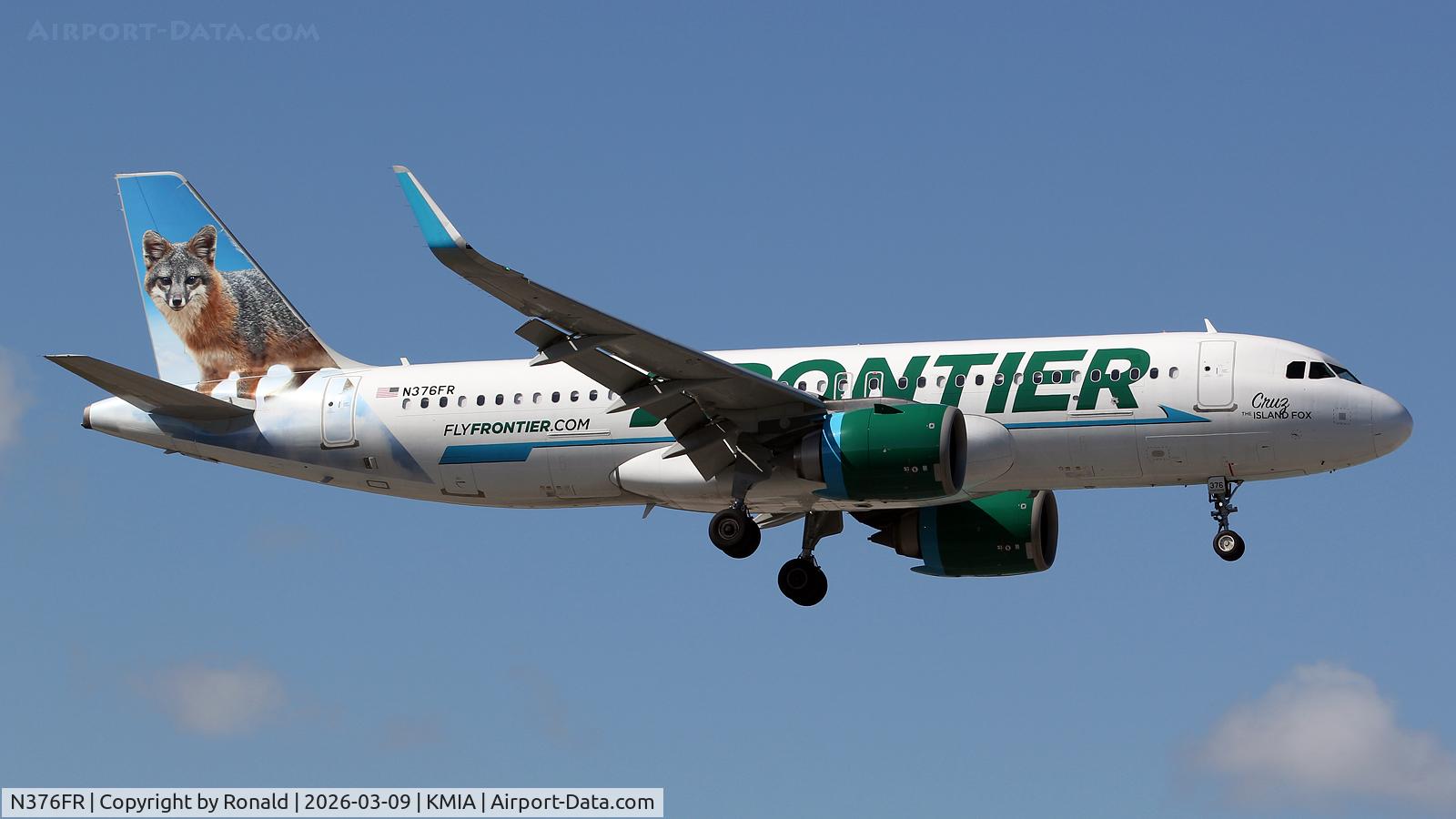 Aircraft N376FR, 2020 Airbus A320-251N, c/n 10327, at mia, at KMIA, photo by Ronald