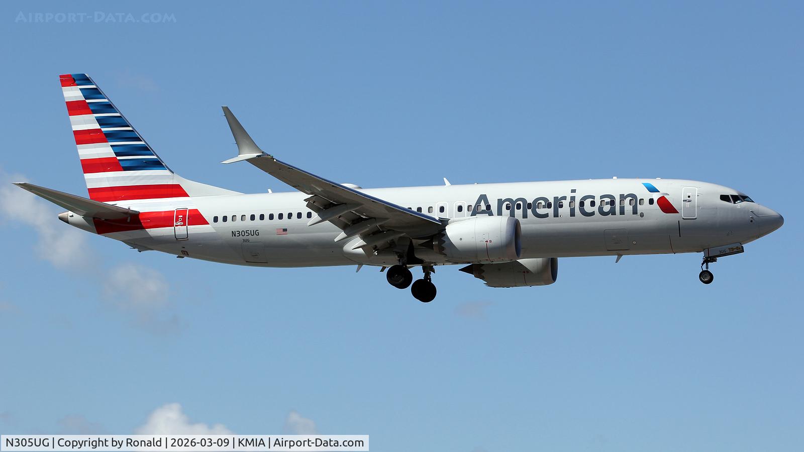 Aircraft N305UG, 2025 Boeing 737-8 MAX, c/n 44511 l/n 9083, at mia, at KMIA, photo by Ronald