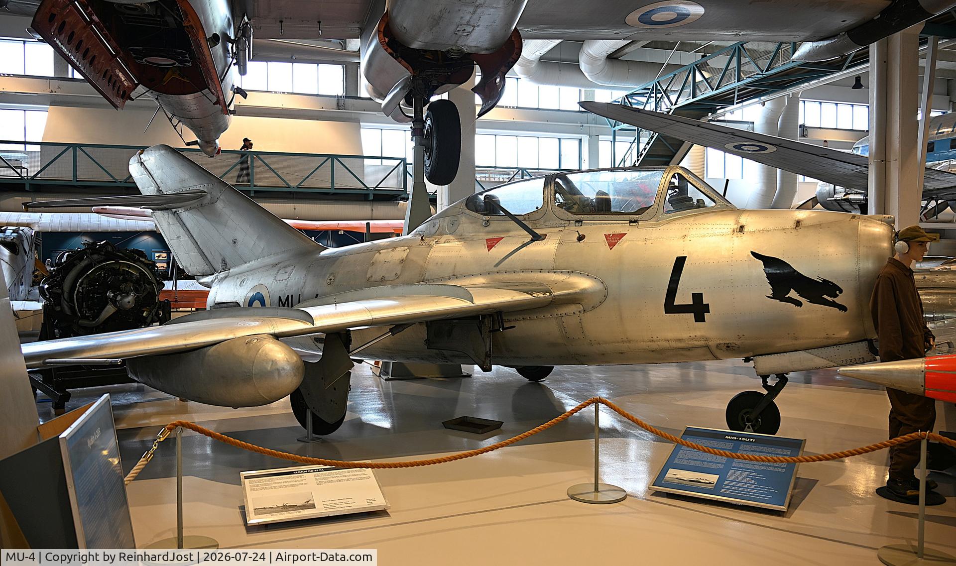 Aircraft MU-4, Aero CS-102 (MiG-15UTI), c/n 722375, CS-102 Midget at the Suomen Ilmavoimamuseo, the Finnish Air Force Museum at Tikkakoski near Jyväskylä, Finland, photo by ReinhardJost