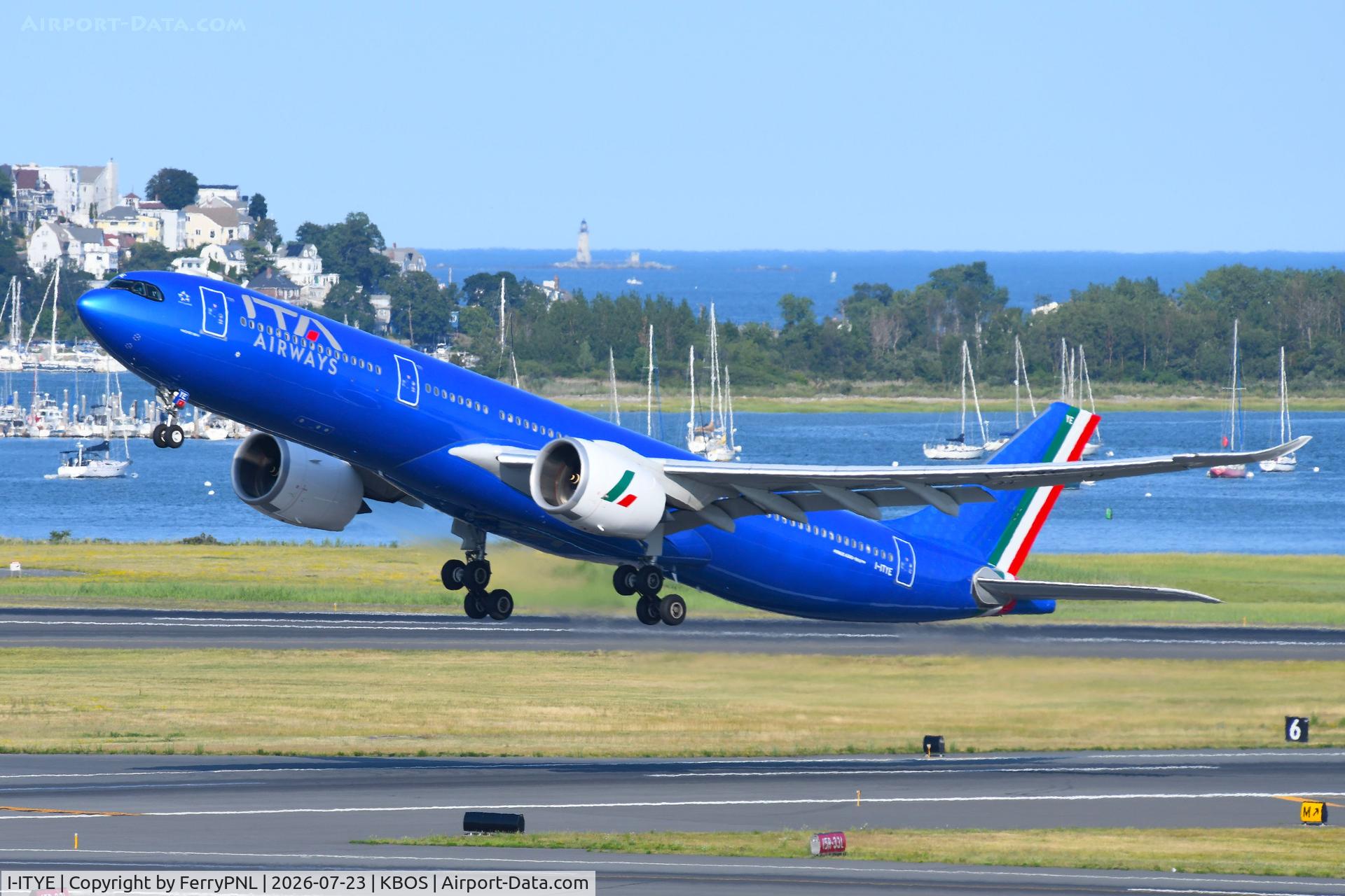 Aircraft I-ITYE, 2025 Airbus A330-941, c/n 2110, ITA A339 starting its flight to Rome, at KBOS, photo by FerryPNL