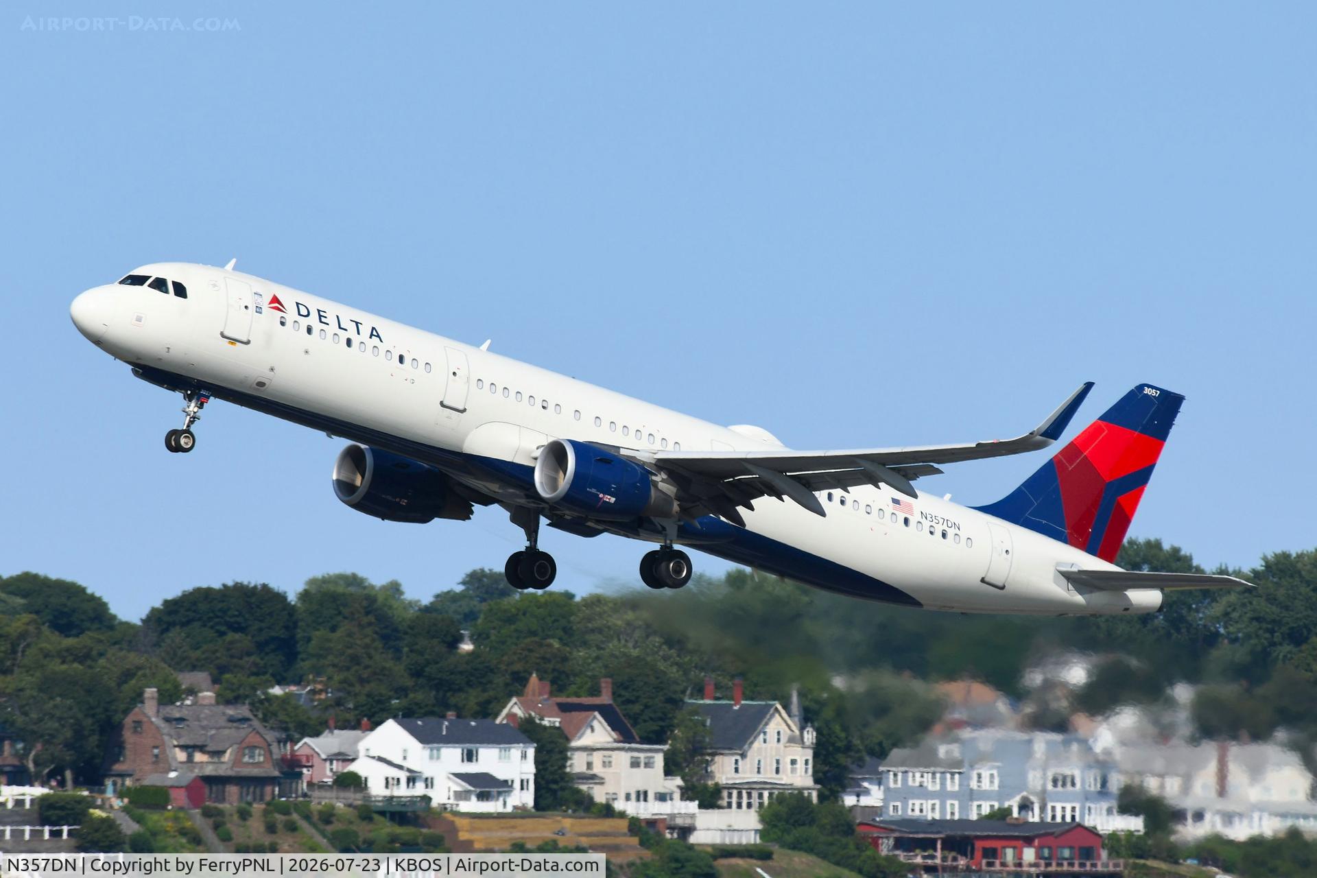 Aircraft N357DN, 2018 Airbus A321-211, c/n 8339, Classic A321 of Delta departing, at KBOS, photo by FerryPNL