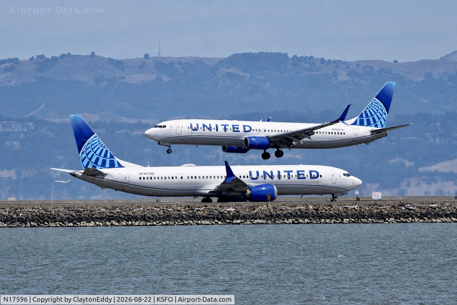Aircraft N17596, 2025 Boeing 737 MAX 9, c/n 67642 l/n 9079, SFO 2026, at KSFO, photo by ClaytonEddy